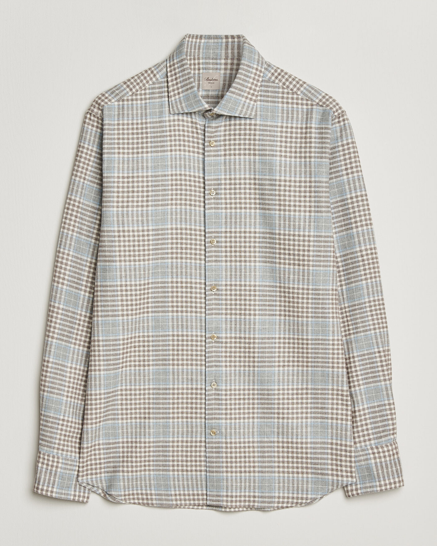 Hombres | Camisas | Stenströms | Regular Fit Overcheck Flannel Shirt Light Brown