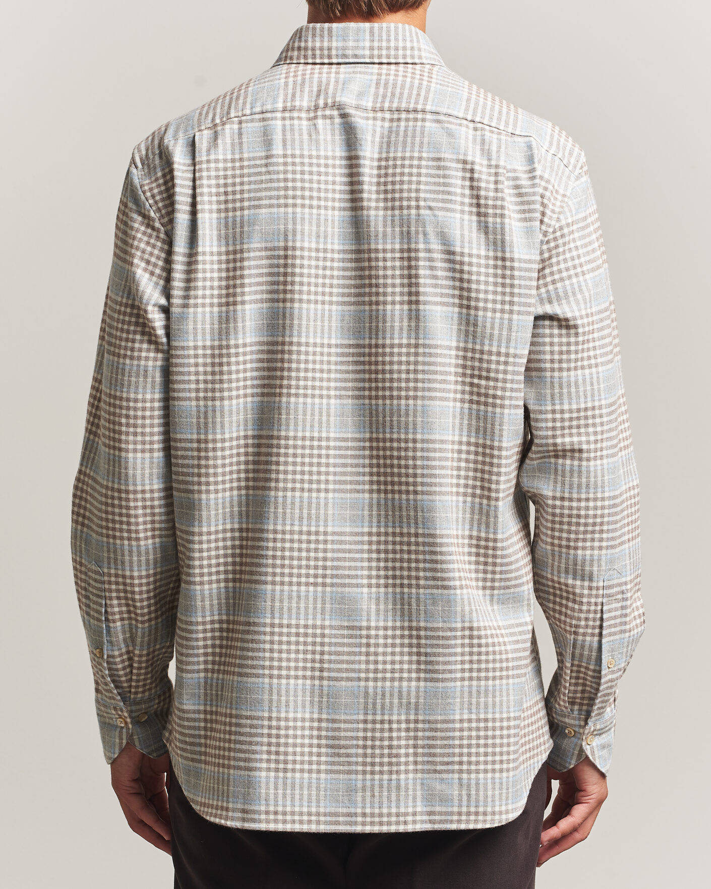 Hombres | Camisas | Stenströms | Regular Fit Overcheck Flannel Shirt Light Brown