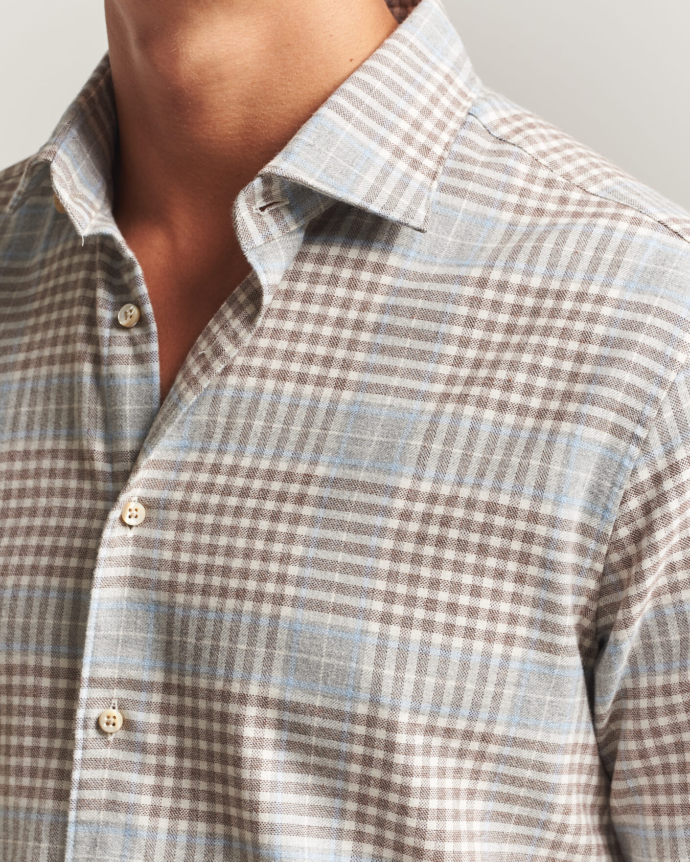 Hombres | Camisas | Stenströms | Regular Fit Overcheck Flannel Shirt Light Brown