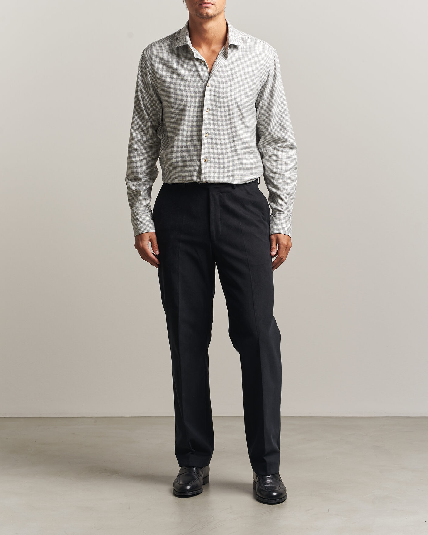 Hombres | Camisas | Stenströms | Regular Fit Houndstooth Flannel Shirt Grey