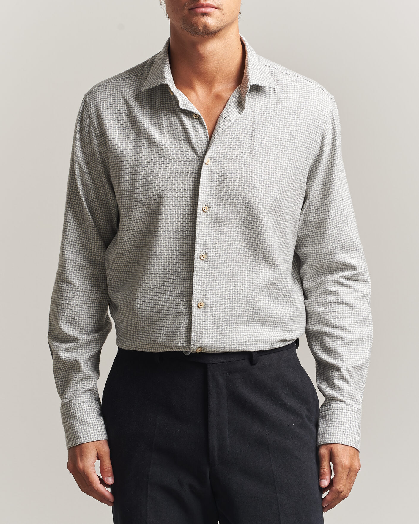 Hombres | Camisas | Stenströms | Regular Fit Houndstooth Flannel Shirt Grey