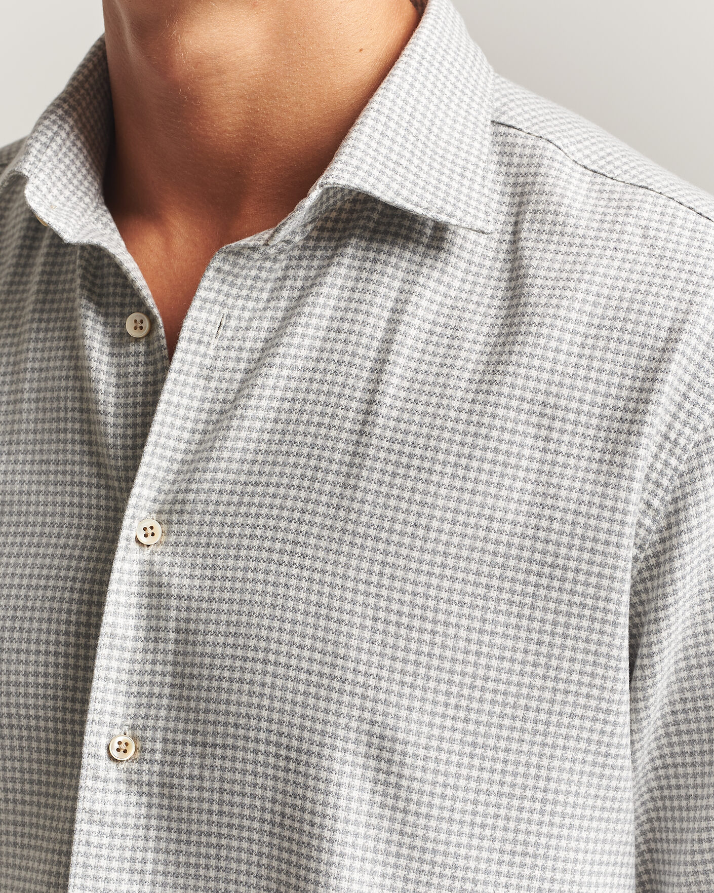 Hombres | Camisas | Stenströms | Regular Fit Houndstooth Flannel Shirt Grey