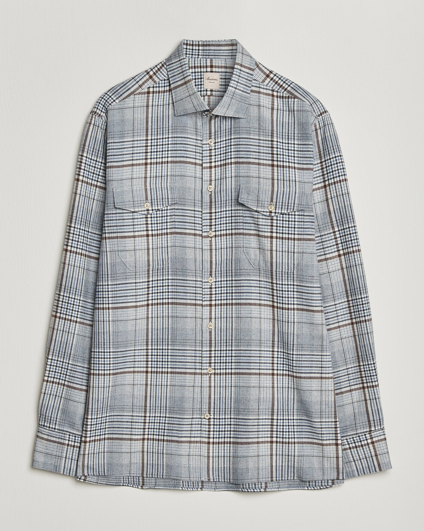 Hombres | Camisas | Stenströms | Regular Fit Front Pocket Flannel Shirt Blue