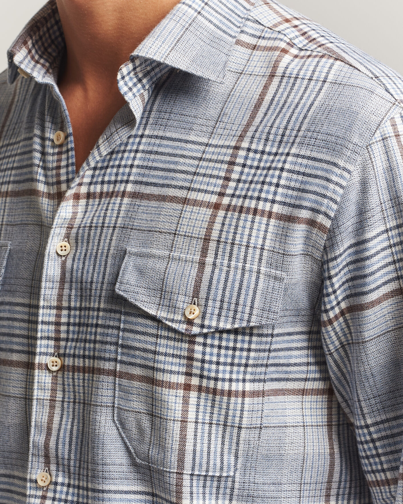 Hombres | Camisas | Stenströms | Regular Fit Front Pocket Flannel Shirt Blue