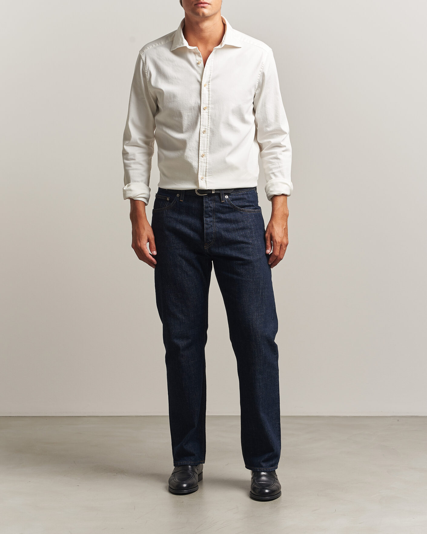 Hombres | Camisas | Stenströms | Slimline Garment Washed Shirt Off White Denim