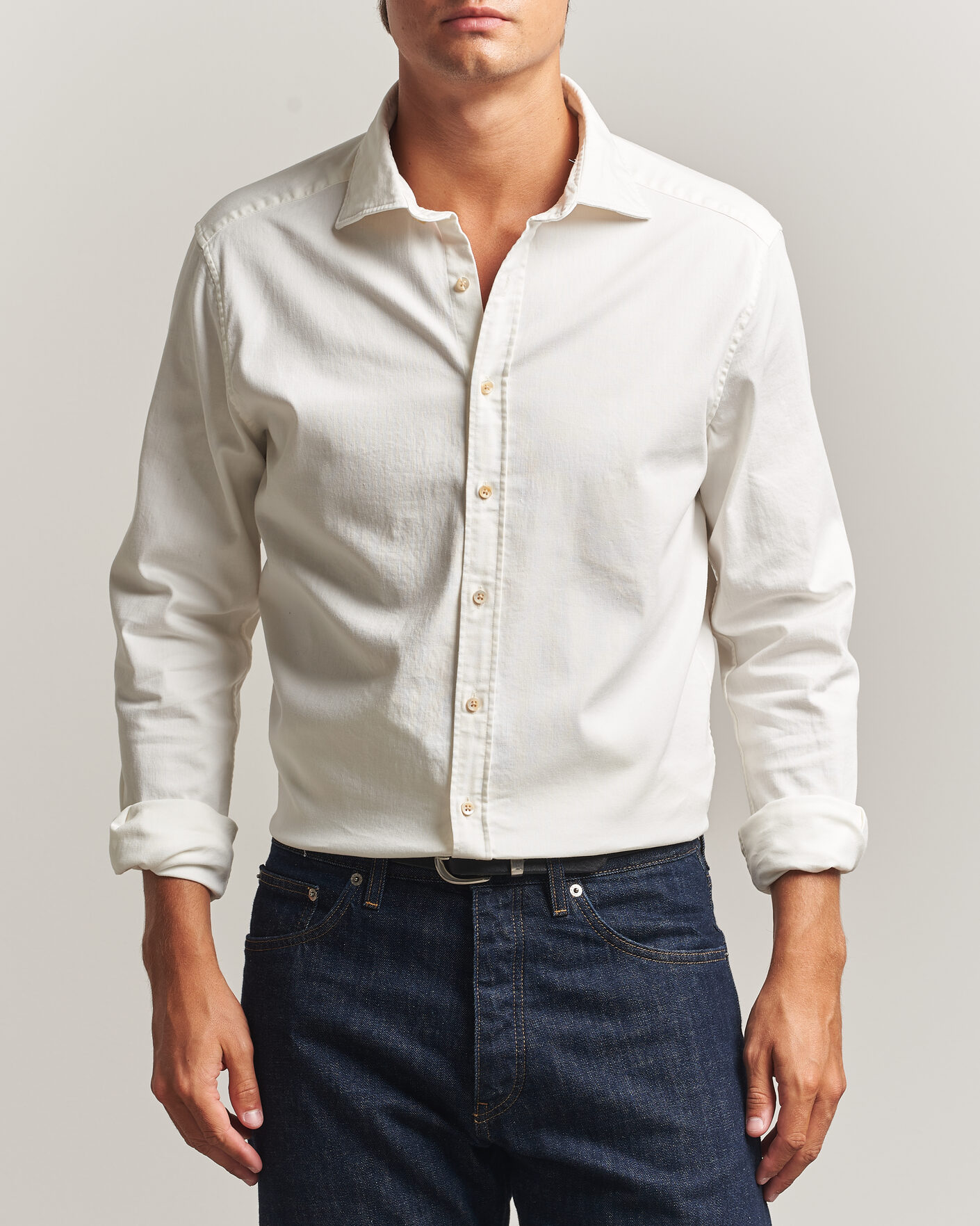 Hombres | Camisas | Stenströms | Slimline Garment Washed Shirt Off White Denim