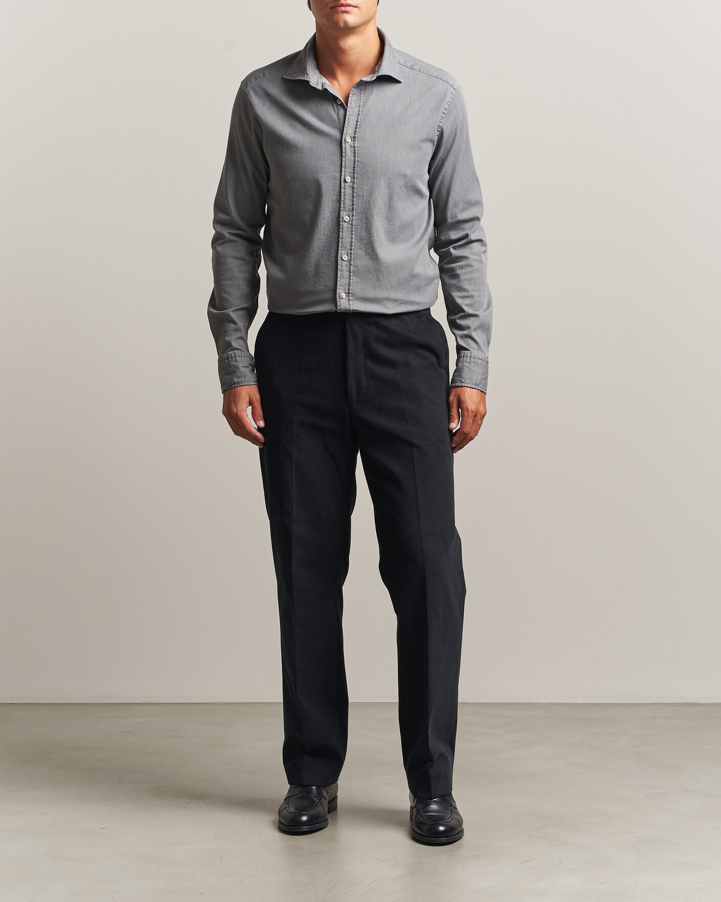 Hombres | Camisas | Stenströms | Slimline Garment Washed Shirt Grey Denim