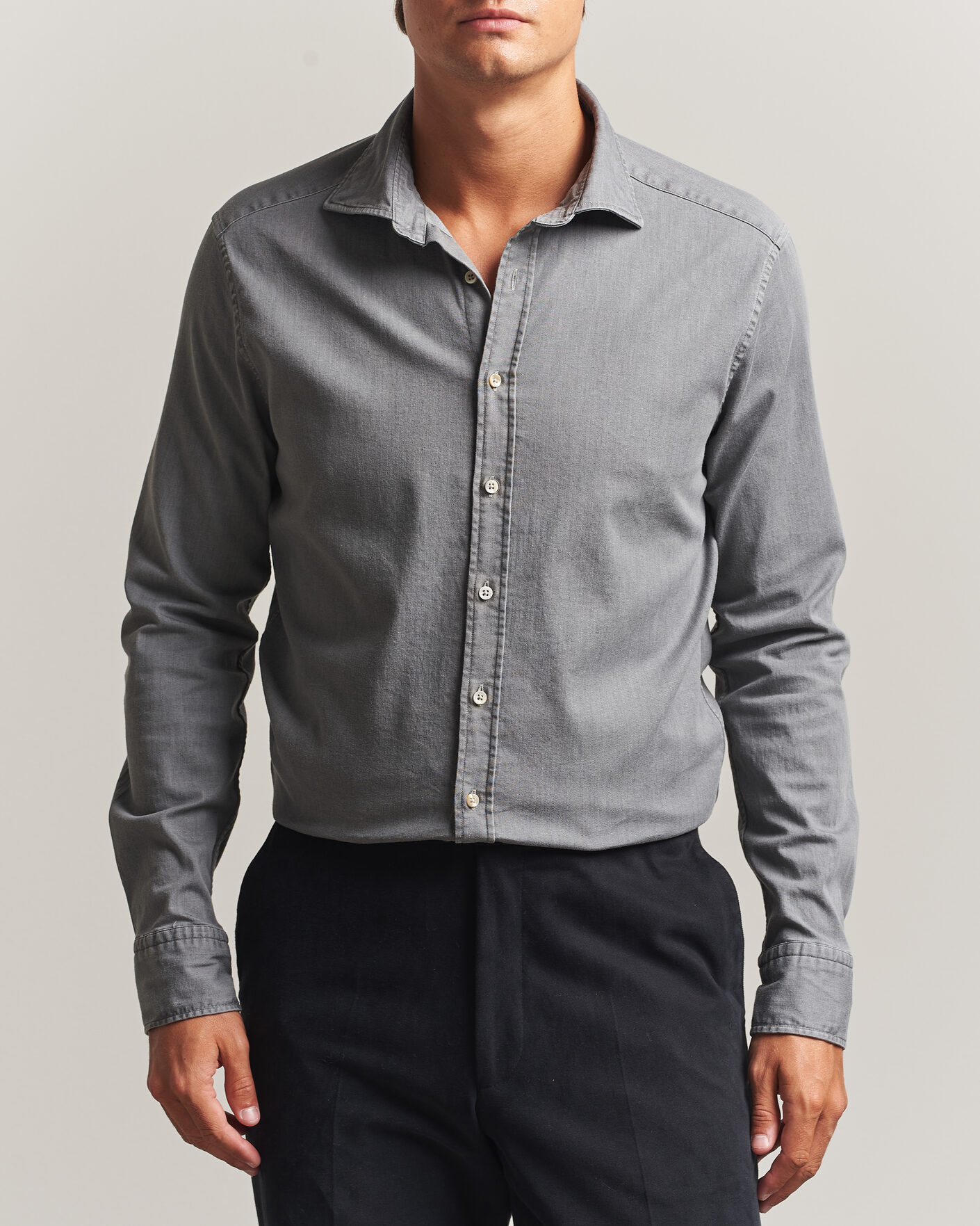Hombres | Camisas | Stenströms | Slimline Garment Washed Shirt Grey Denim