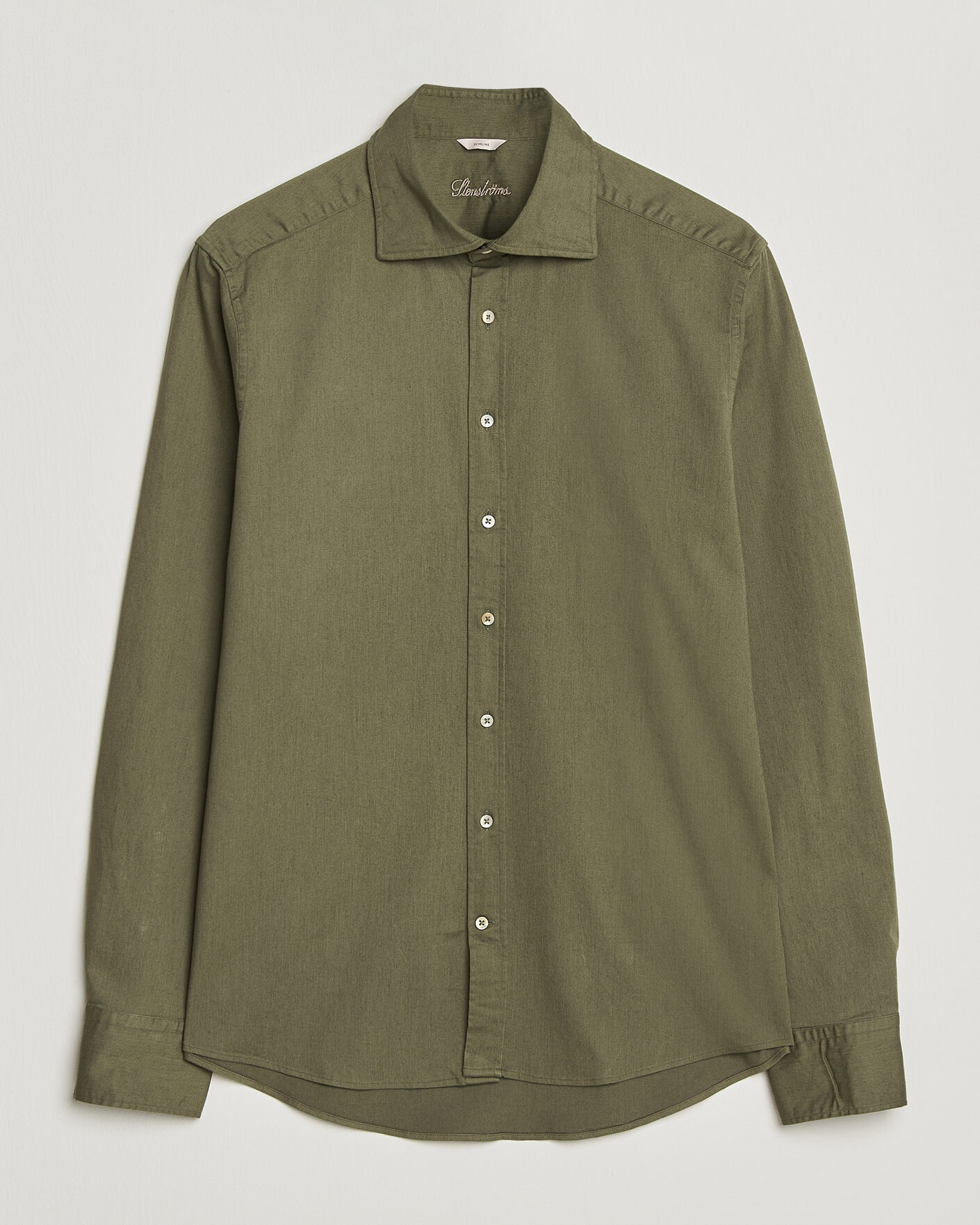 Hombres | Camisas | Stenströms | Slimline Garment Washed Shirt Green Denim
