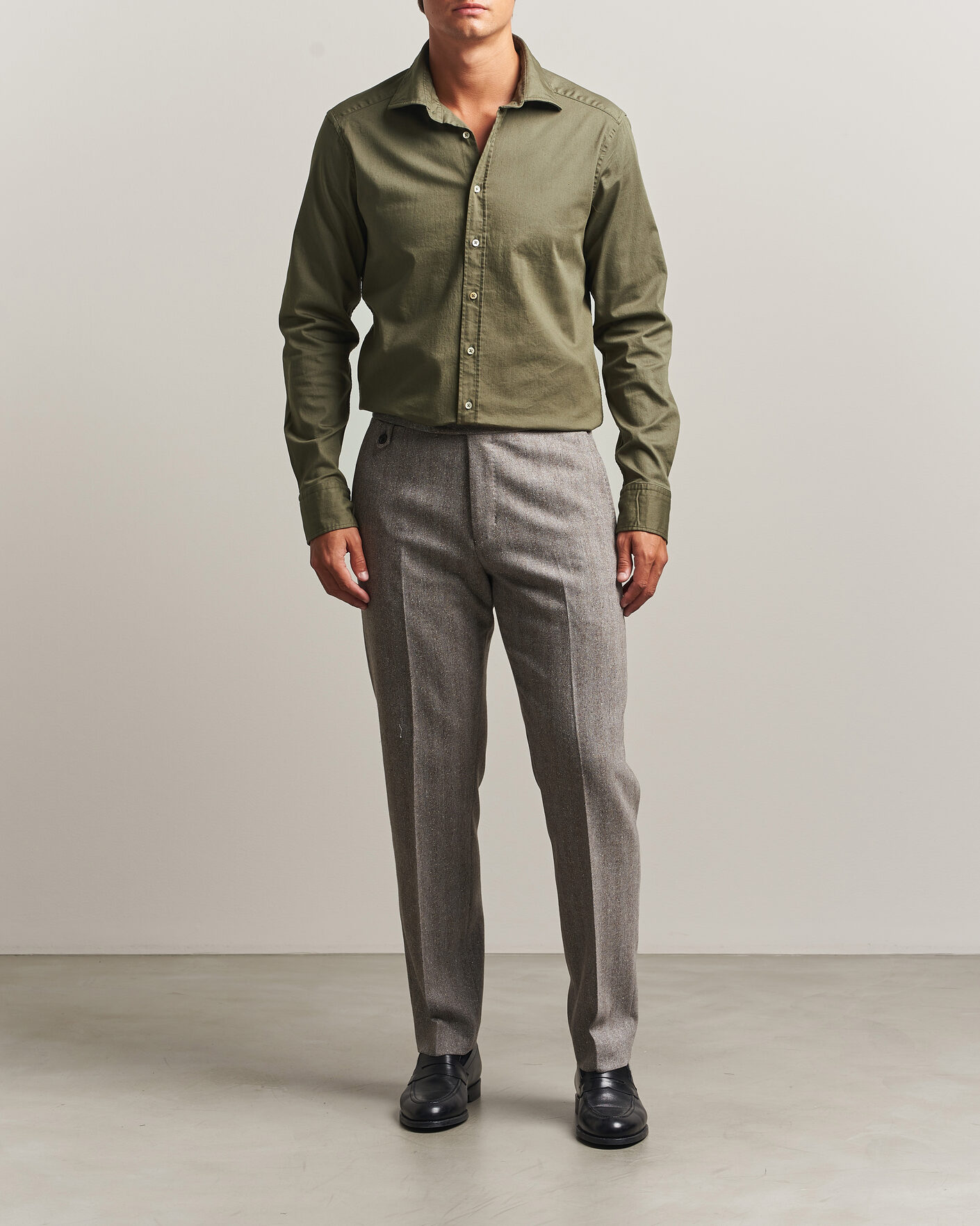 Hombres | Camisas | Stenströms | Slimline Garment Washed Shirt Green Denim