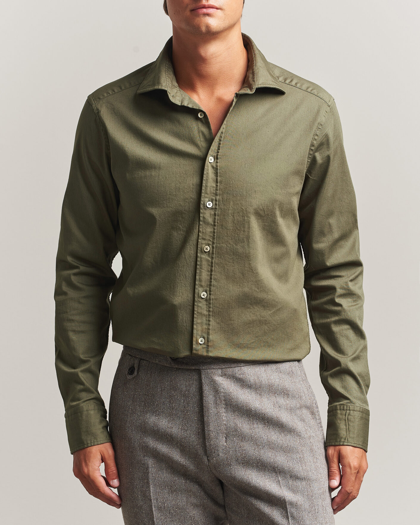 Hombres | Camisas | Stenströms | Slimline Garment Washed Shirt Green Denim