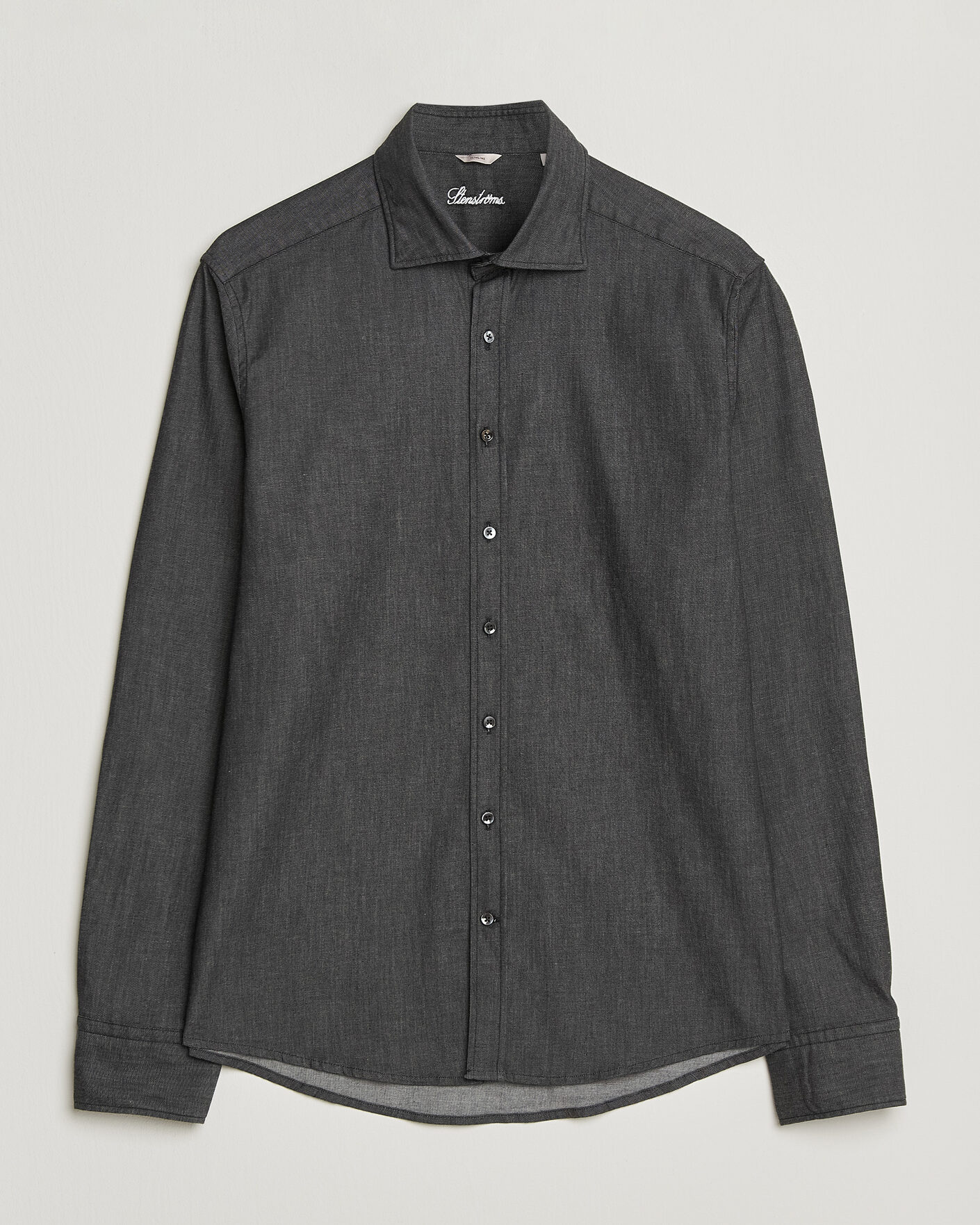 Hombres | Camisas | Stenströms | Slimline Garment Washed Shirt Black Denim