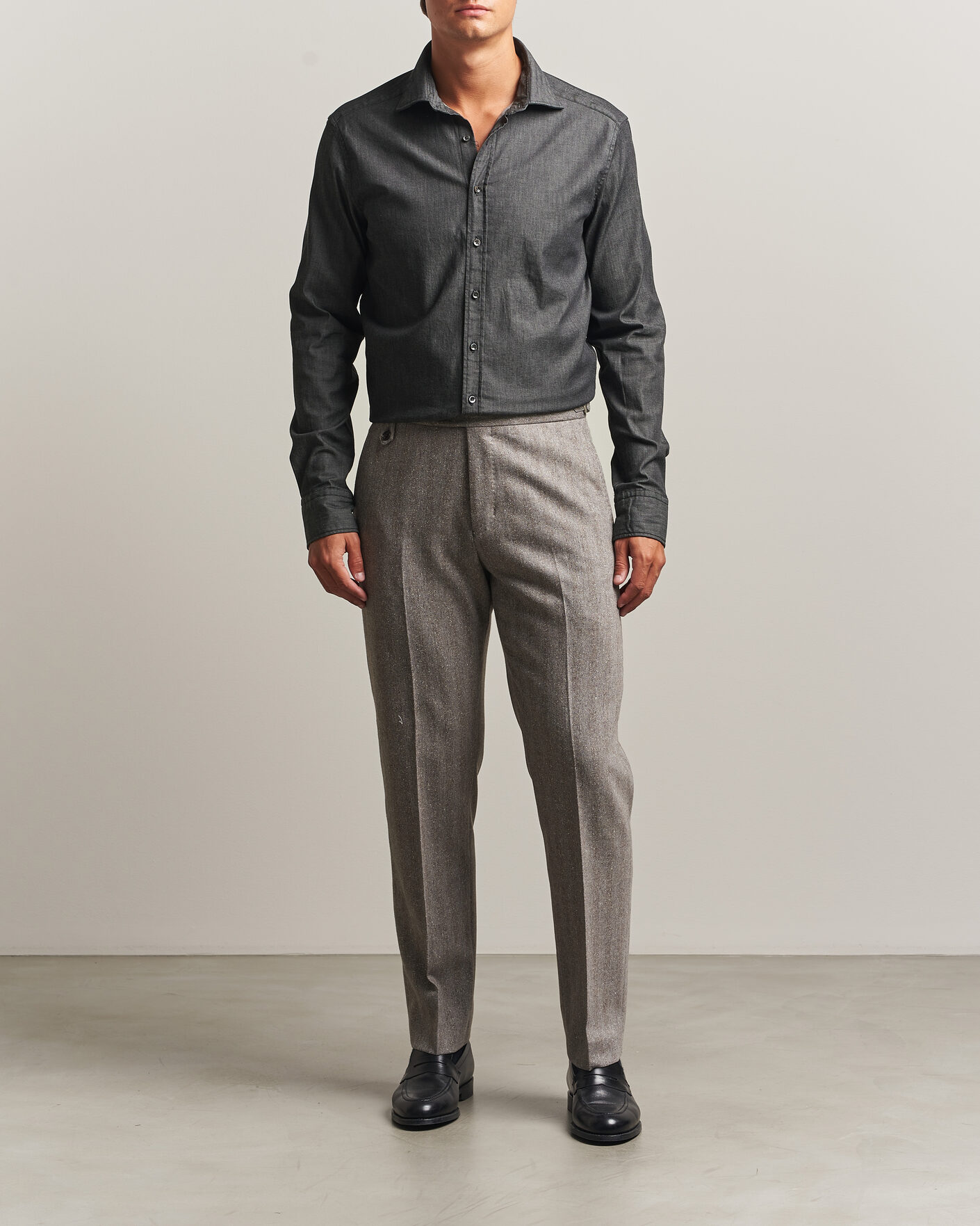 Hombres | Camisas | Stenströms | Slimline Garment Washed Shirt Black Denim