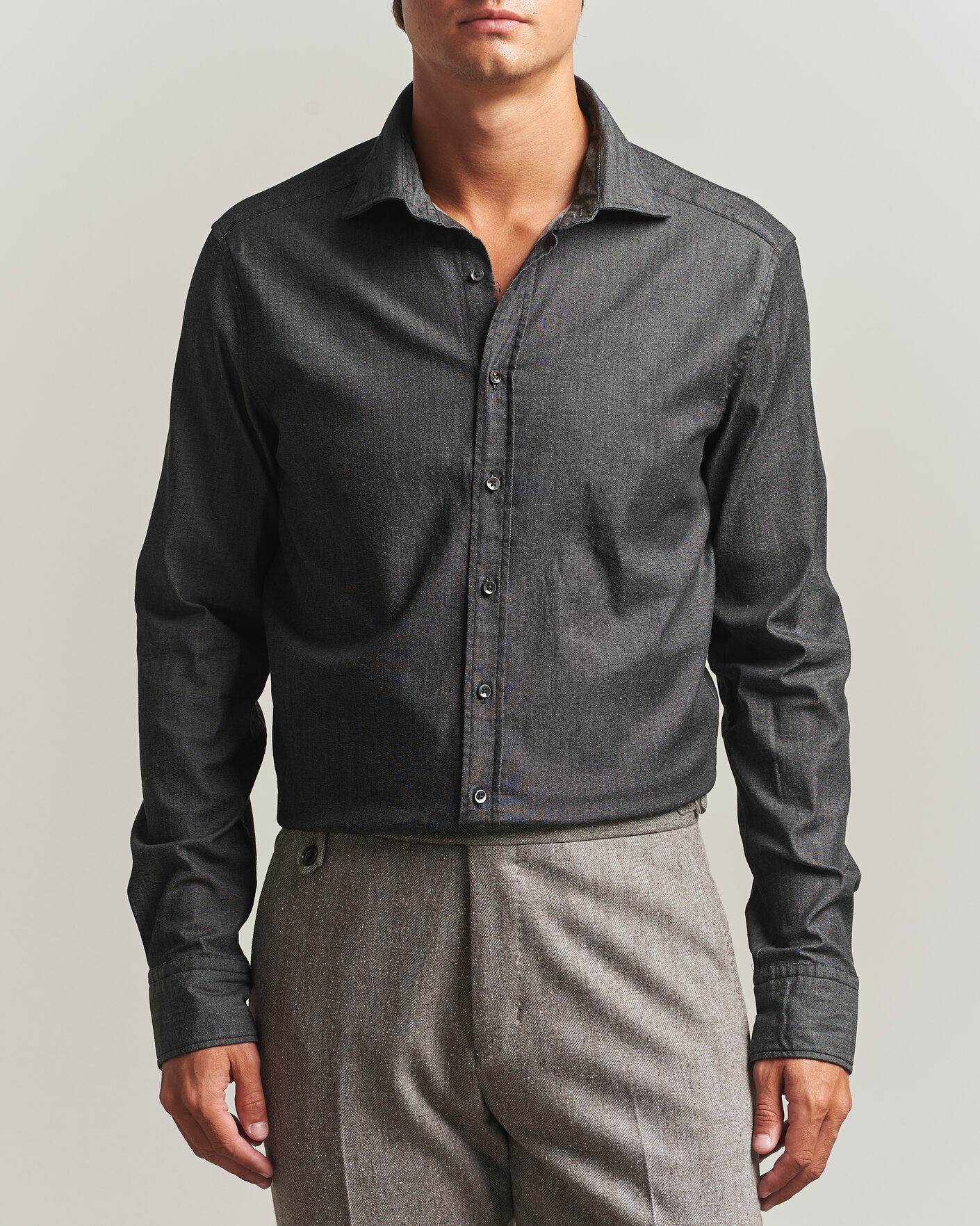 Hombres | Camisas | Stenströms | Slimline Garment Washed Shirt Black Denim