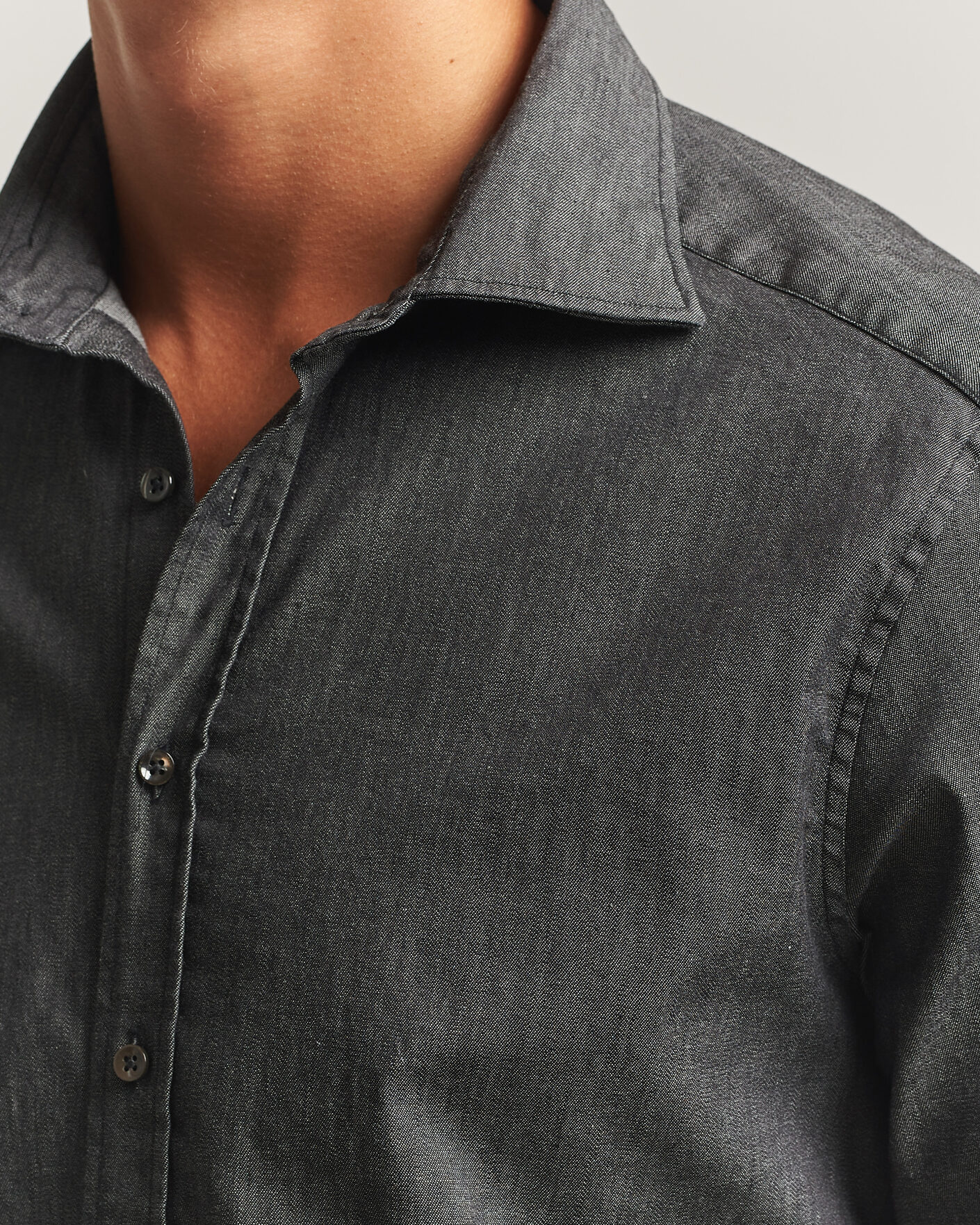 Hombres | Camisas | Stenströms | Slimline Garment Washed Shirt Black Denim