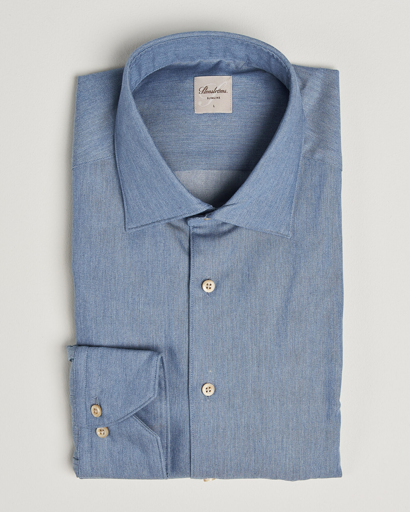 Hombres | Camisas | Stenströms | Slimline Cotton Twill Denim Shirt Blue