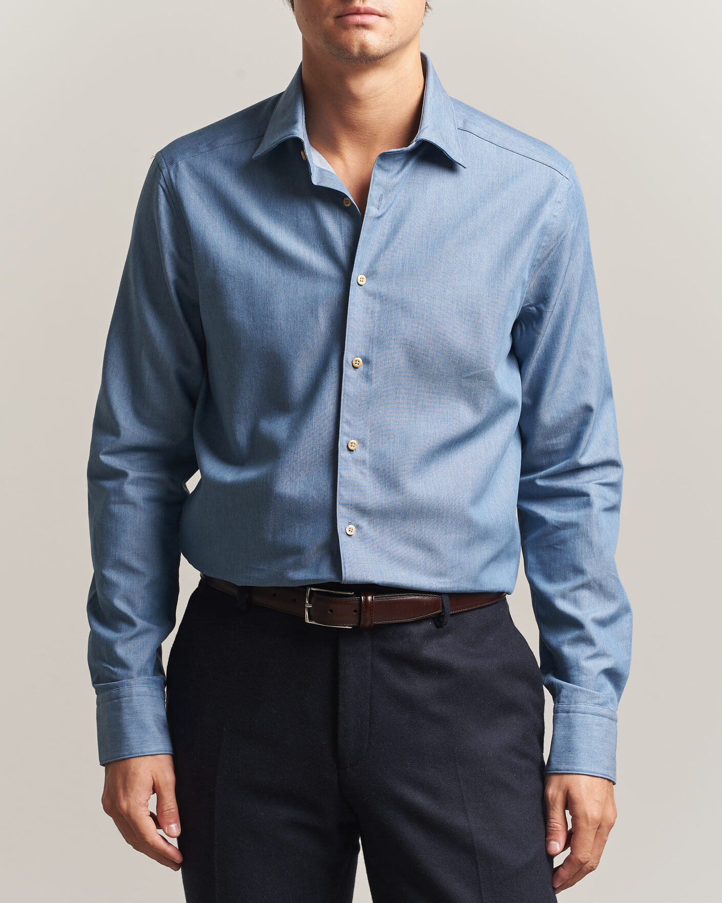 Hombres | Camisas | Stenströms | Slimline Cotton Twill Denim Shirt Blue