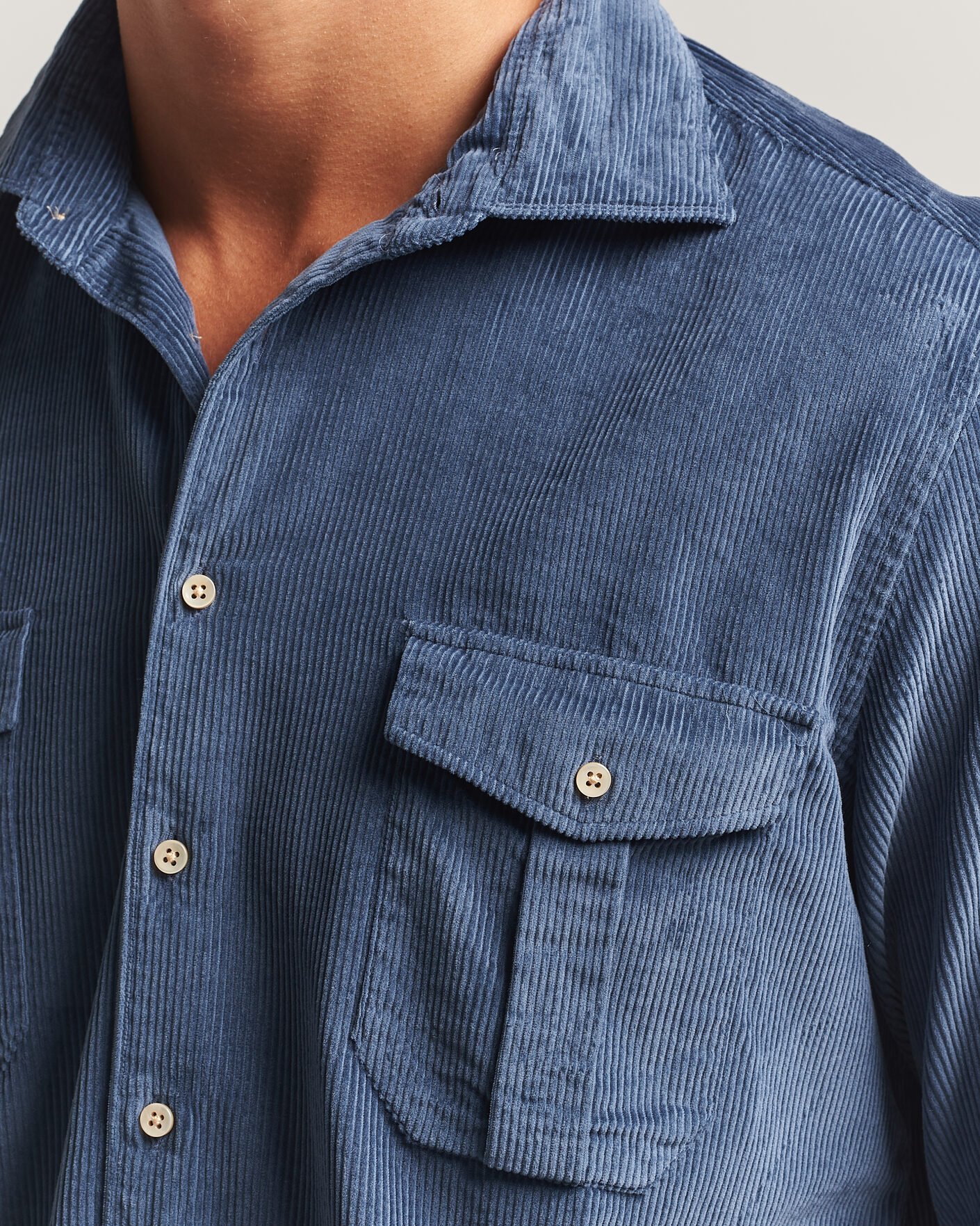Hombres | Camisas | Stenströms | Regular Fit Cord Pocket Shirt Blue