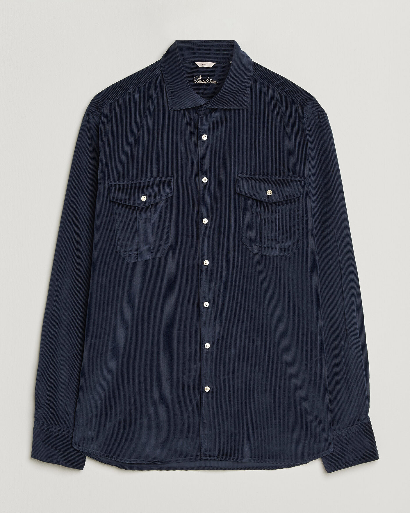 Hombres | Camisas | Stenströms | Regular Fit Cord Pocket Shirt Navy