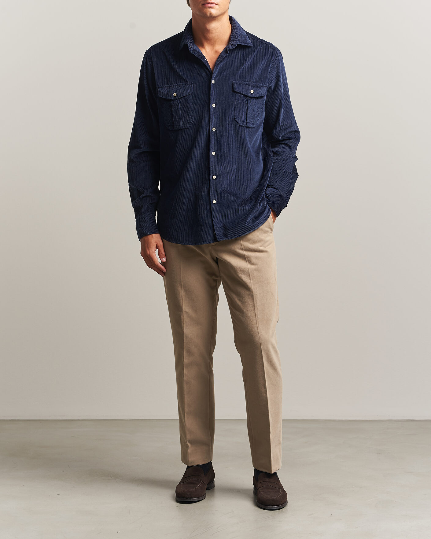 Hombres | Camisas | Stenströms | Regular Fit Cord Pocket Shirt Navy