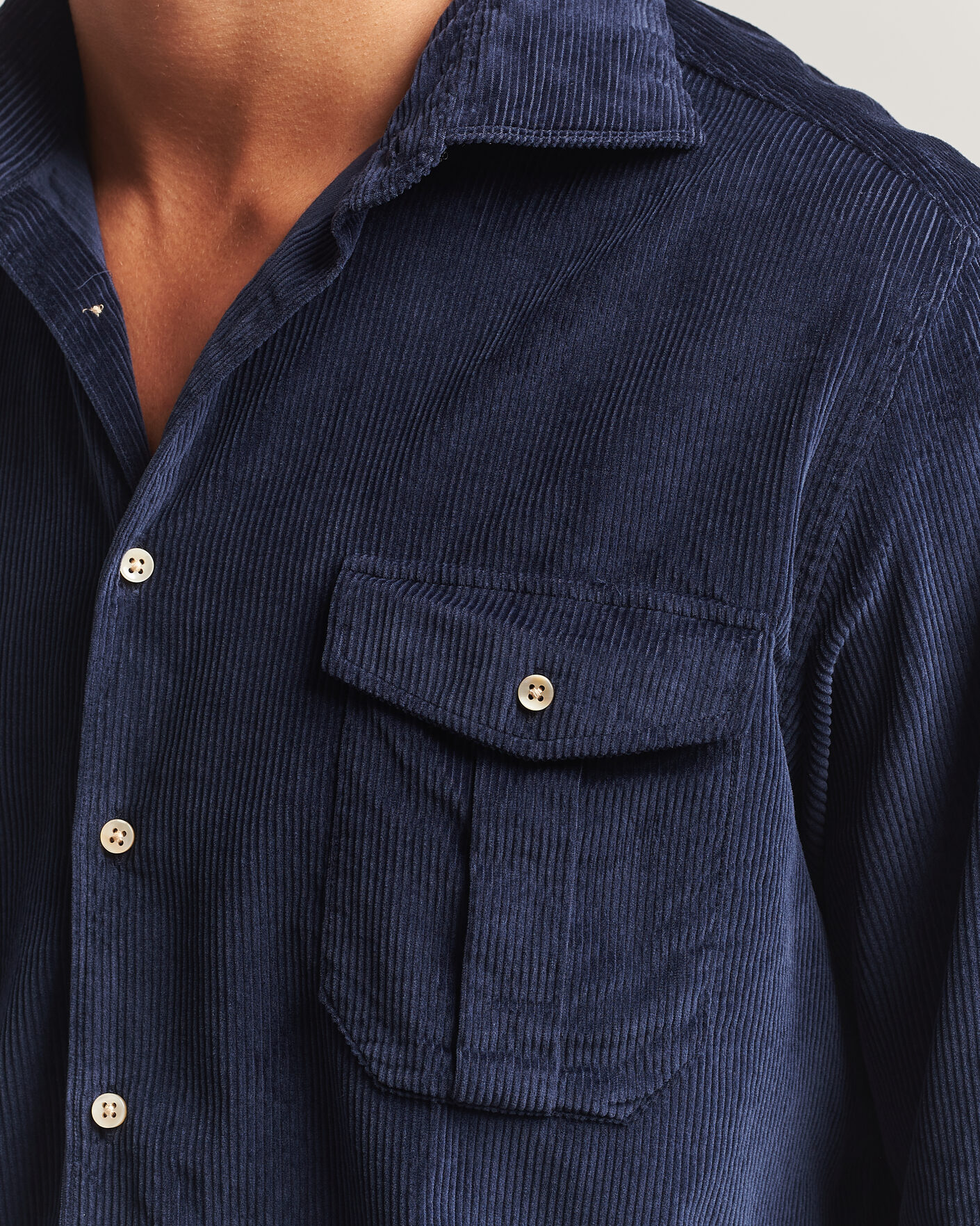 Hombres | Camisas | Stenströms | Regular Fit Cord Pocket Shirt Navy