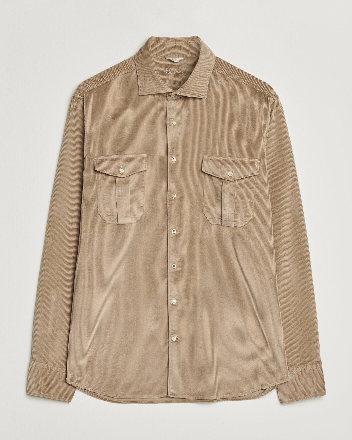 Hombres | Camisas | Stenströms | Regular Fit Cord Pocket Shirt Light Brown