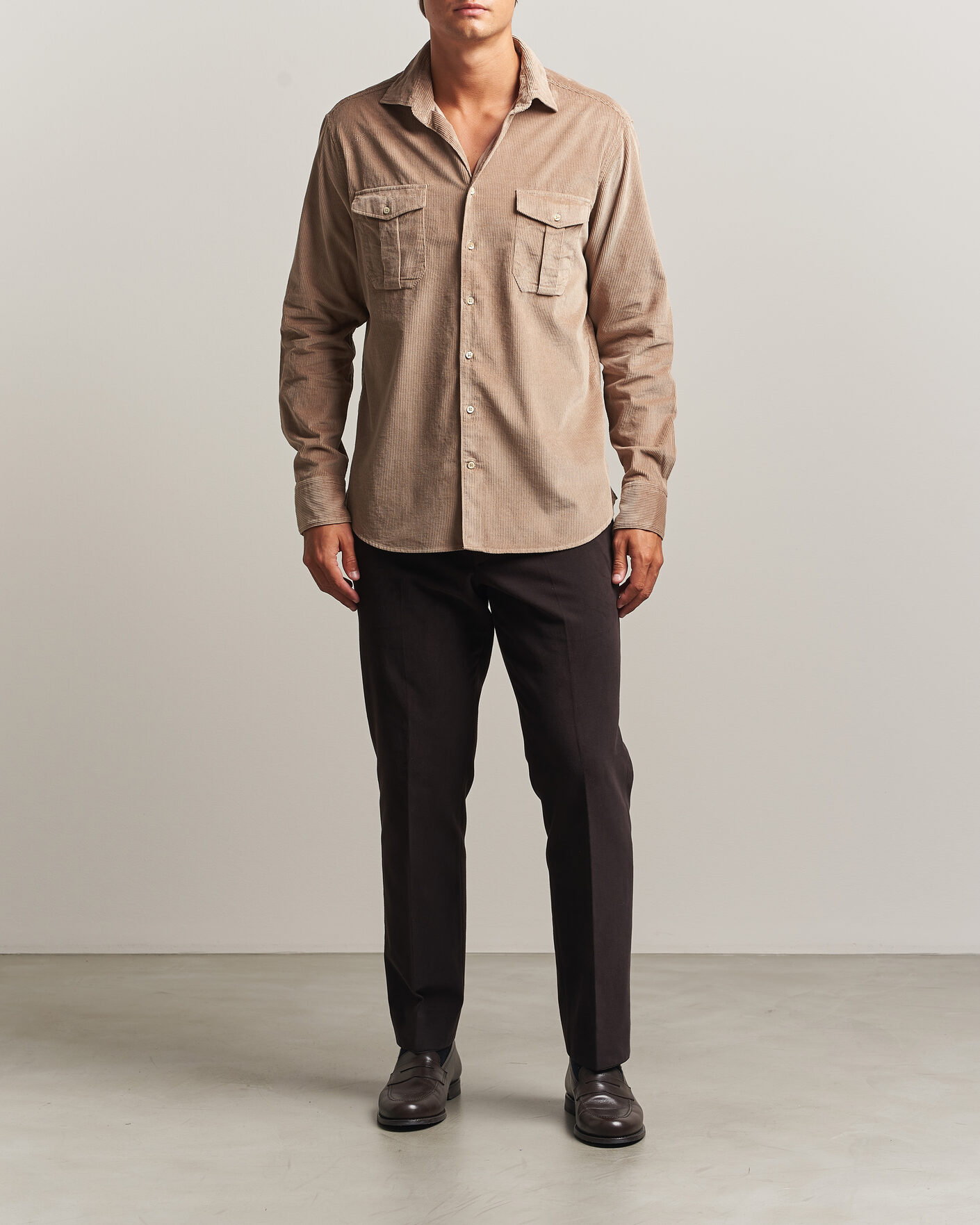 Hombres | Camisas | Stenströms | Regular Fit Cord Pocket Shirt Light Brown