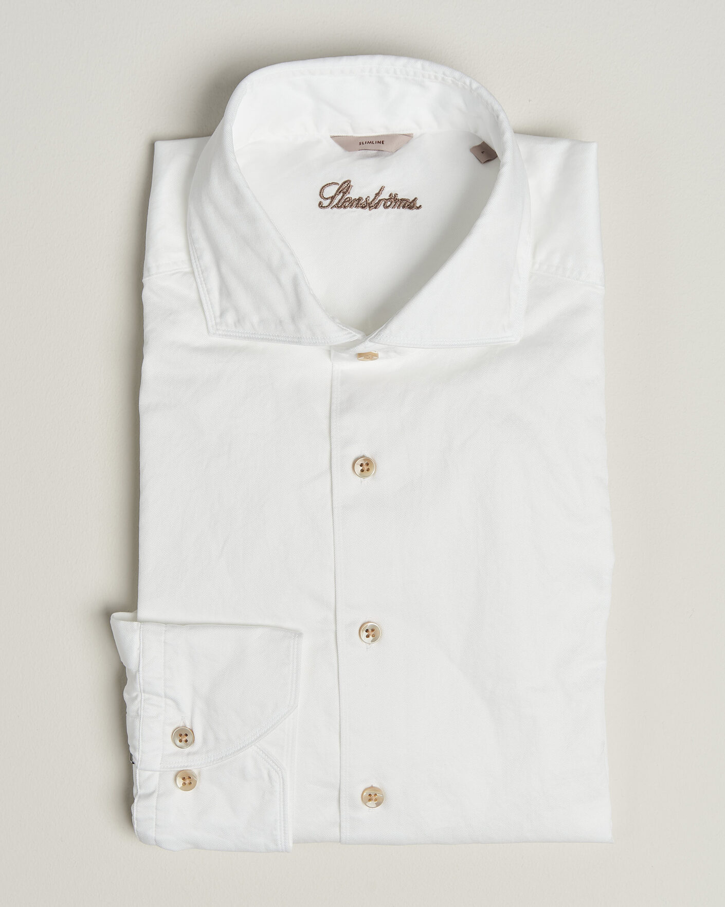 Hombres | Camisas | Stenströms | Slimline Washed Cotton Twill Cut Away Shirt White