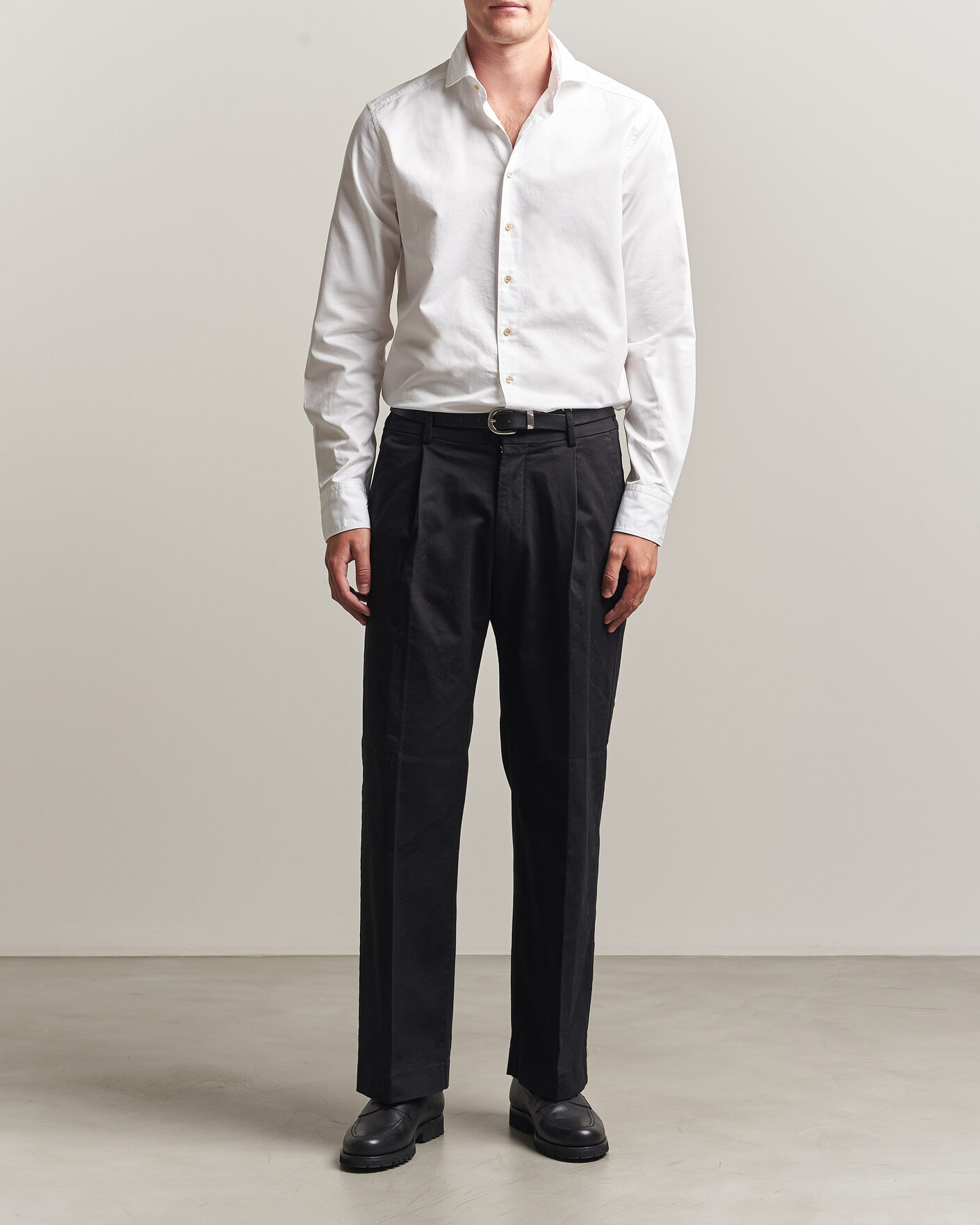 Hombres | Camisas | Stenströms | Slimline Washed Cotton Twill Cut Away Shirt White