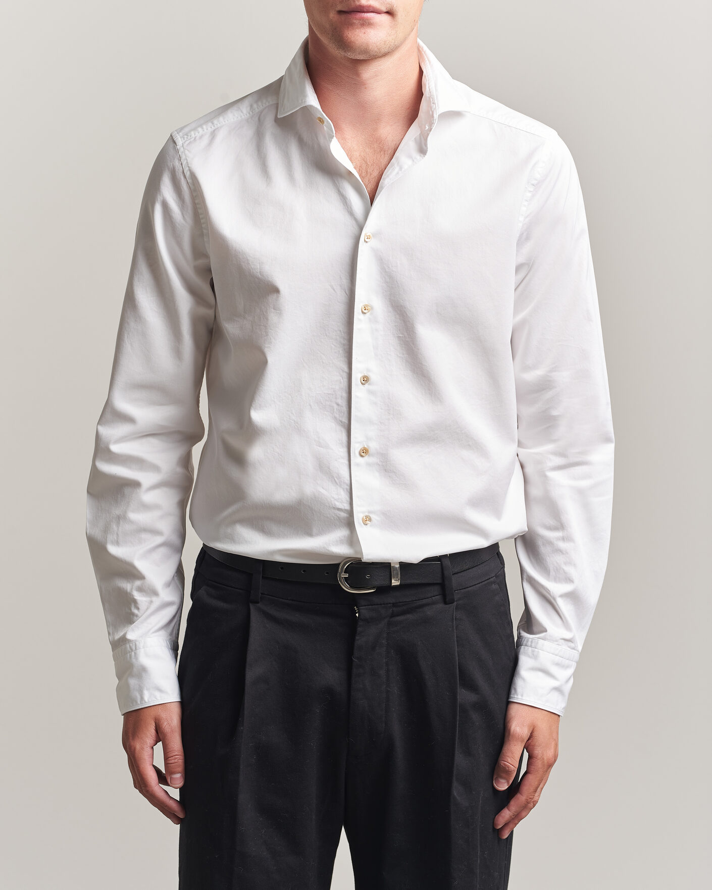 Hombres | Camisas | Stenströms | Slimline Washed Cotton Twill Cut Away Shirt White