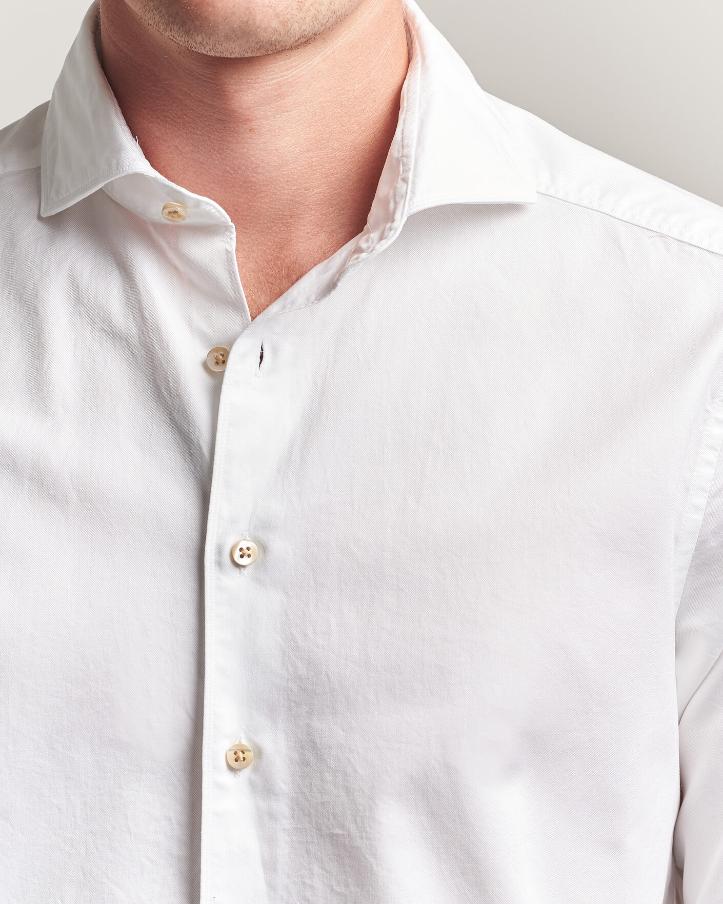 Hombres | Camisas | Stenströms | Slimline Washed Cotton Twill Cut Away Shirt White