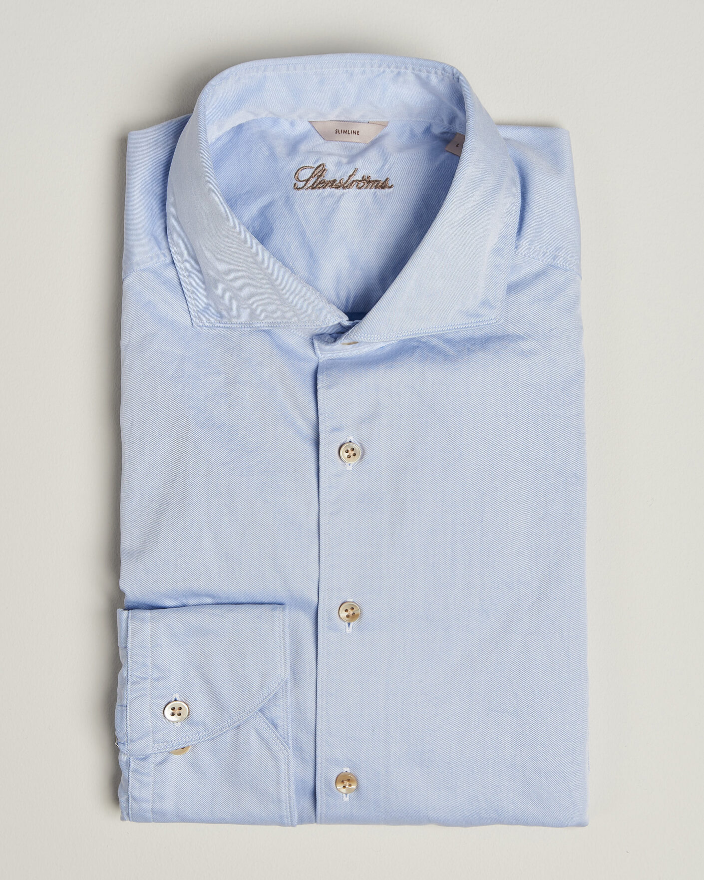 Hombres | Camisas | Stenströms | Slimline Washed Cotton Twill Cut Away Shirt Blue