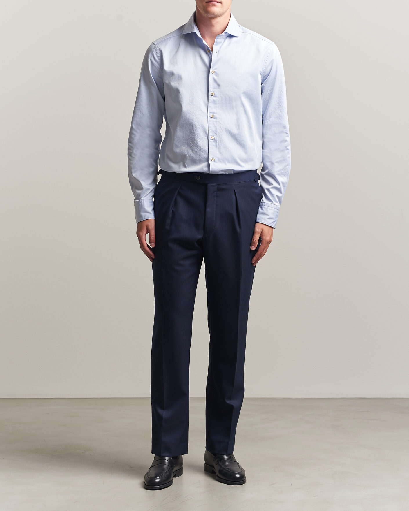 Hombres | Camisas | Stenströms | Slimline Washed Cotton Twill Cut Away Shirt Blue