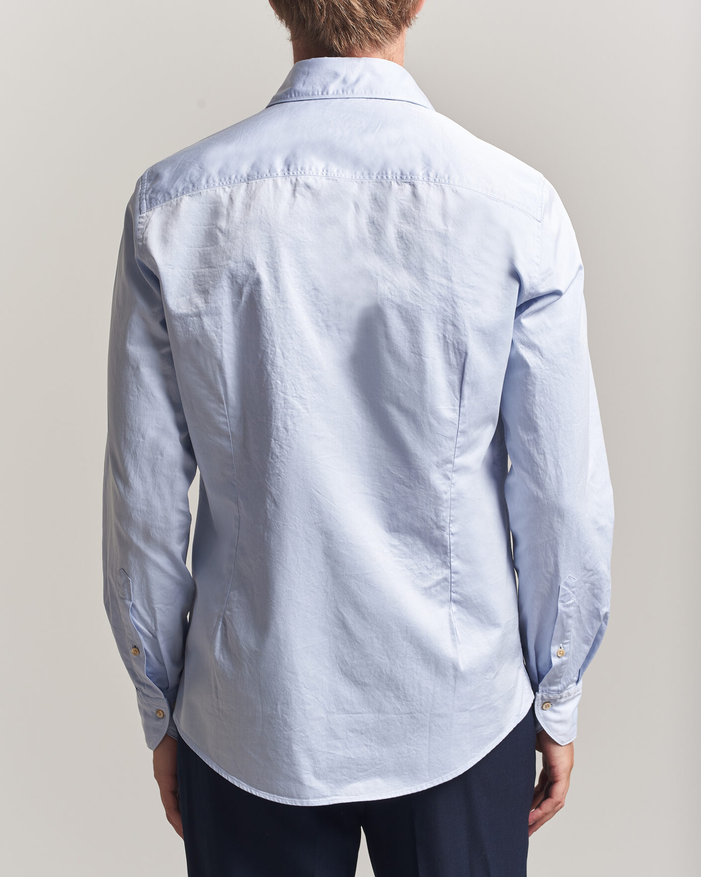 Hombres | Camisas | Stenströms | Slimline Washed Cotton Twill Cut Away Shirt Blue