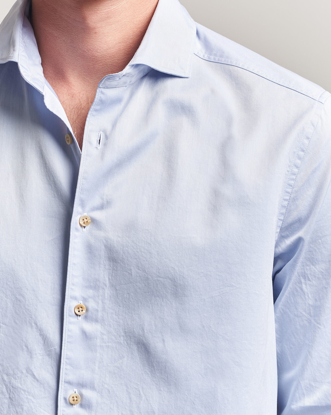 Hombres | Camisas | Stenströms | Slimline Washed Cotton Twill Cut Away Shirt Blue