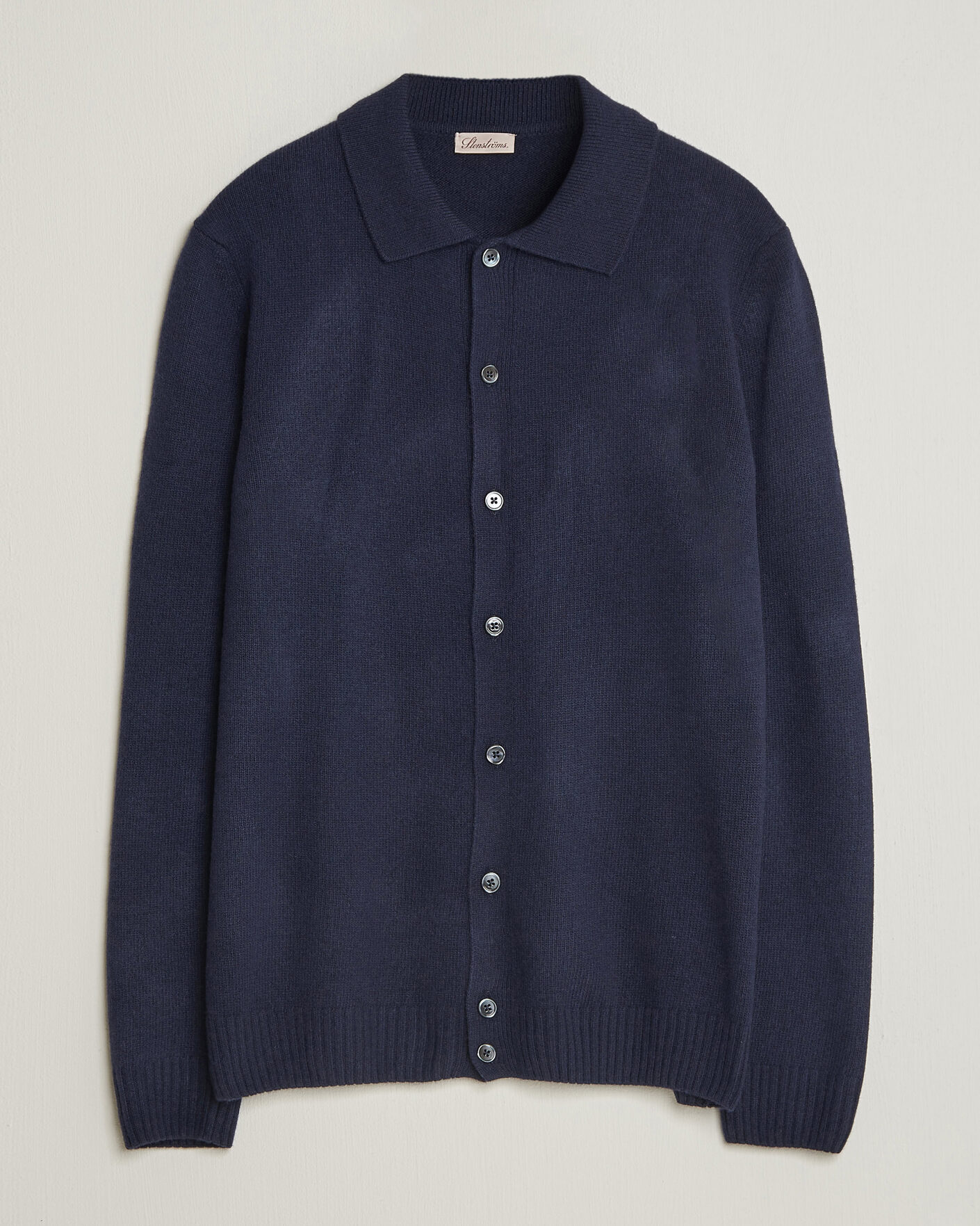 Hombres | Jerséis y prendas de punto | Stenströms | Brushed Merino Polo Cardigan Navy