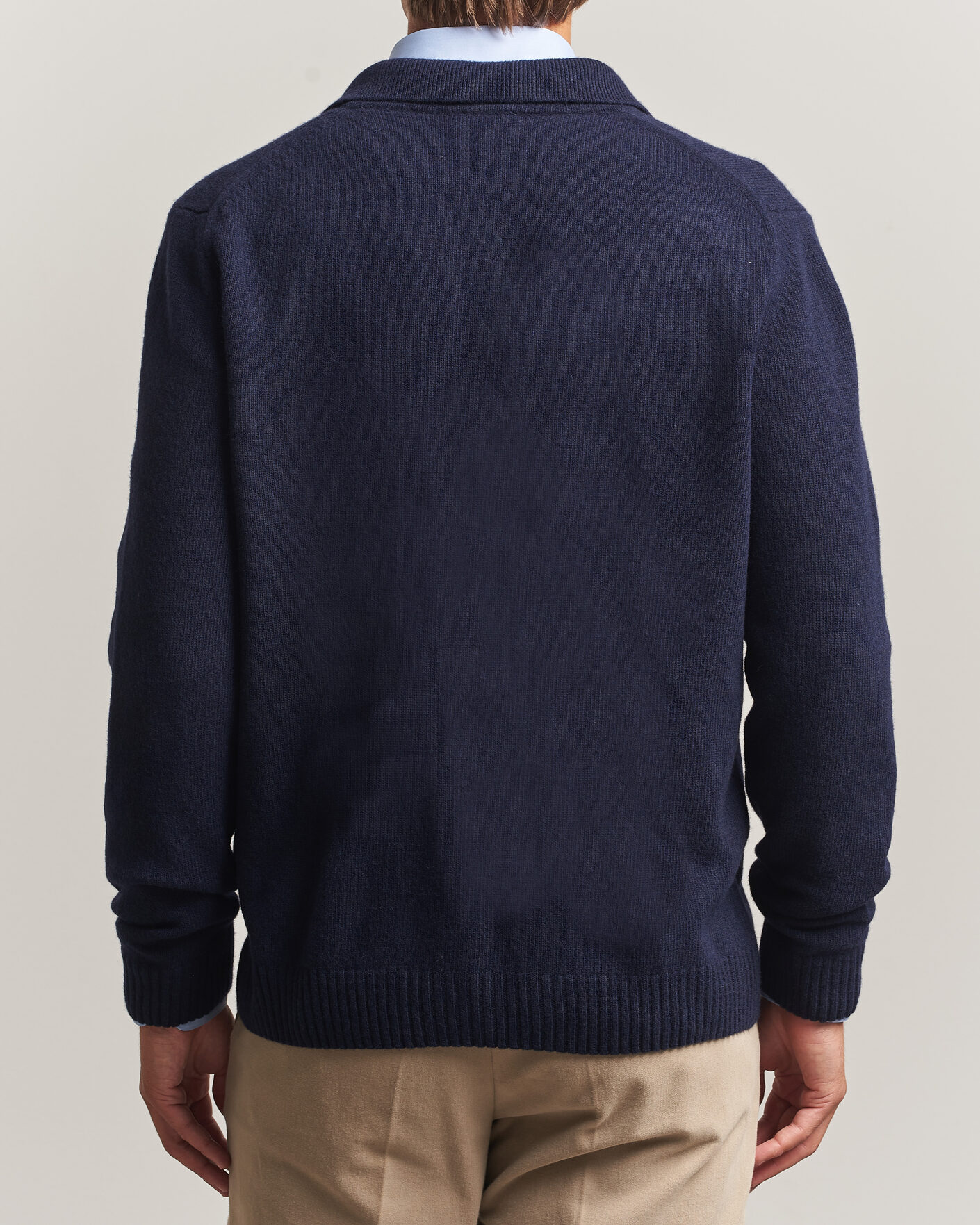 Hombres | Jerséis y prendas de punto | Stenströms | Brushed Merino Polo Cardigan Navy