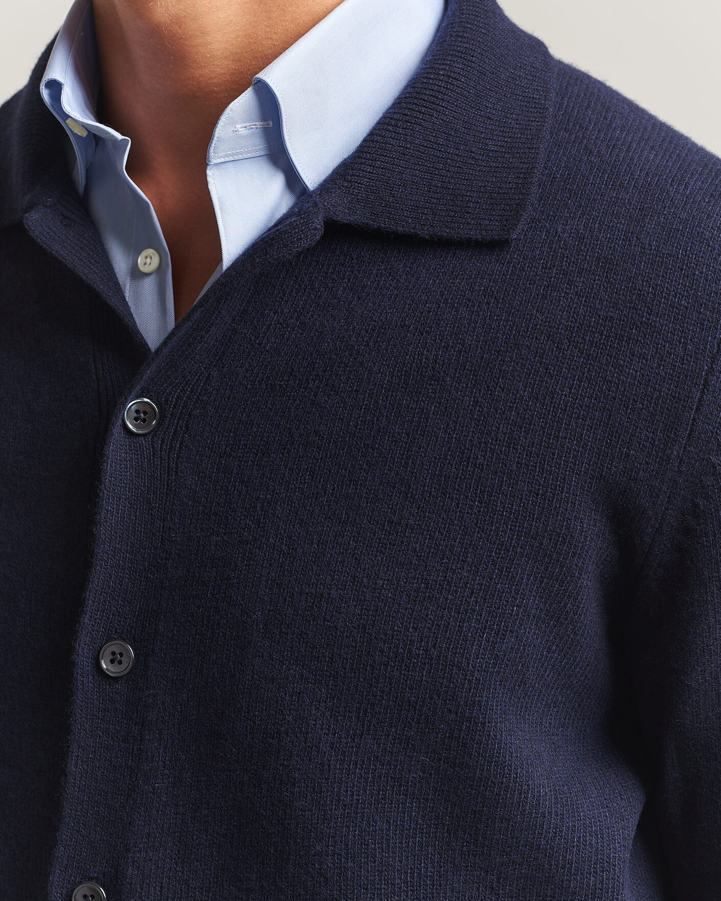 Hombres | Jerséis y prendas de punto | Stenströms | Brushed Merino Polo Cardigan Navy