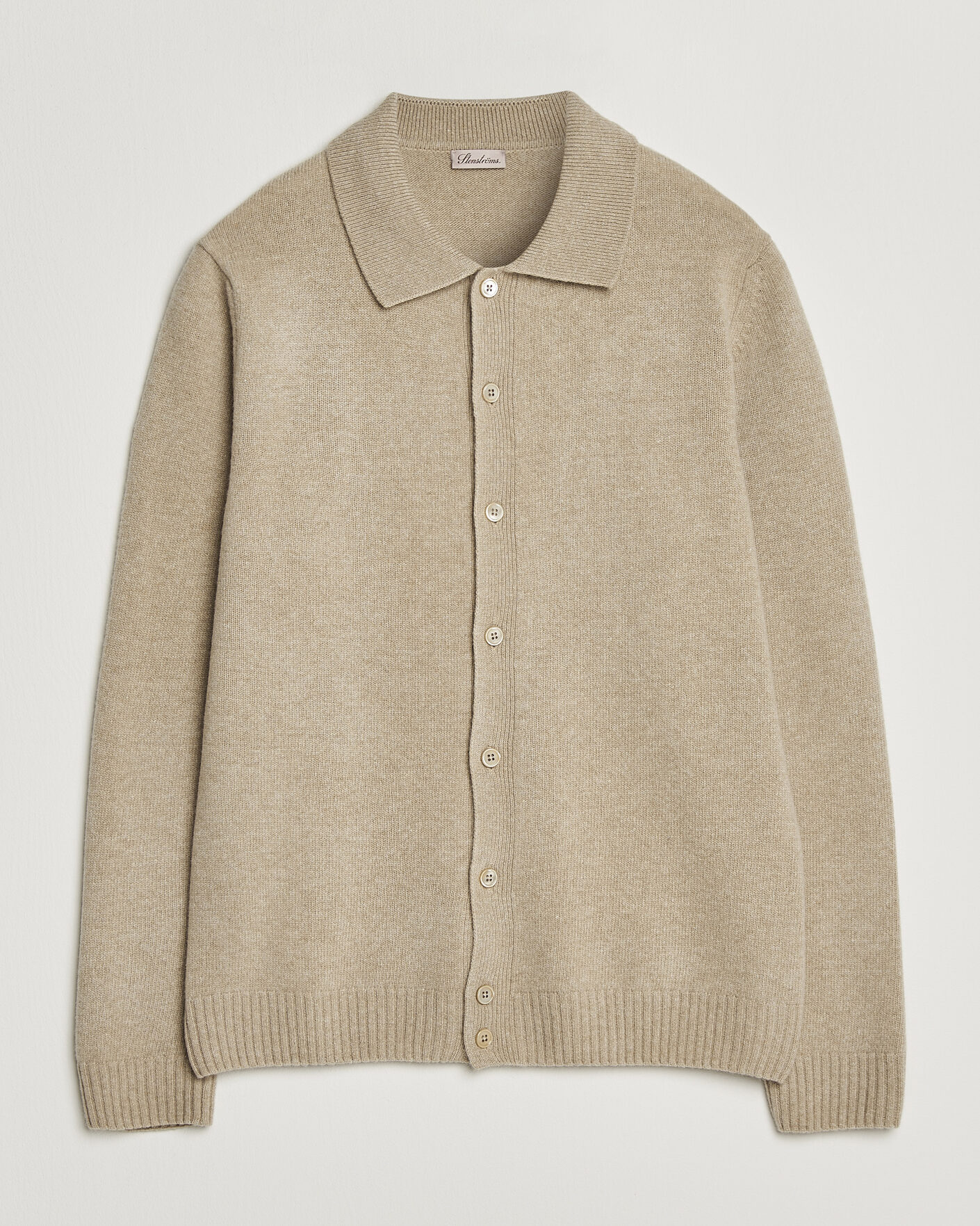 Hombres | Jerséis y prendas de punto | Stenströms | Brushed Merino Polo Cardigan Beige