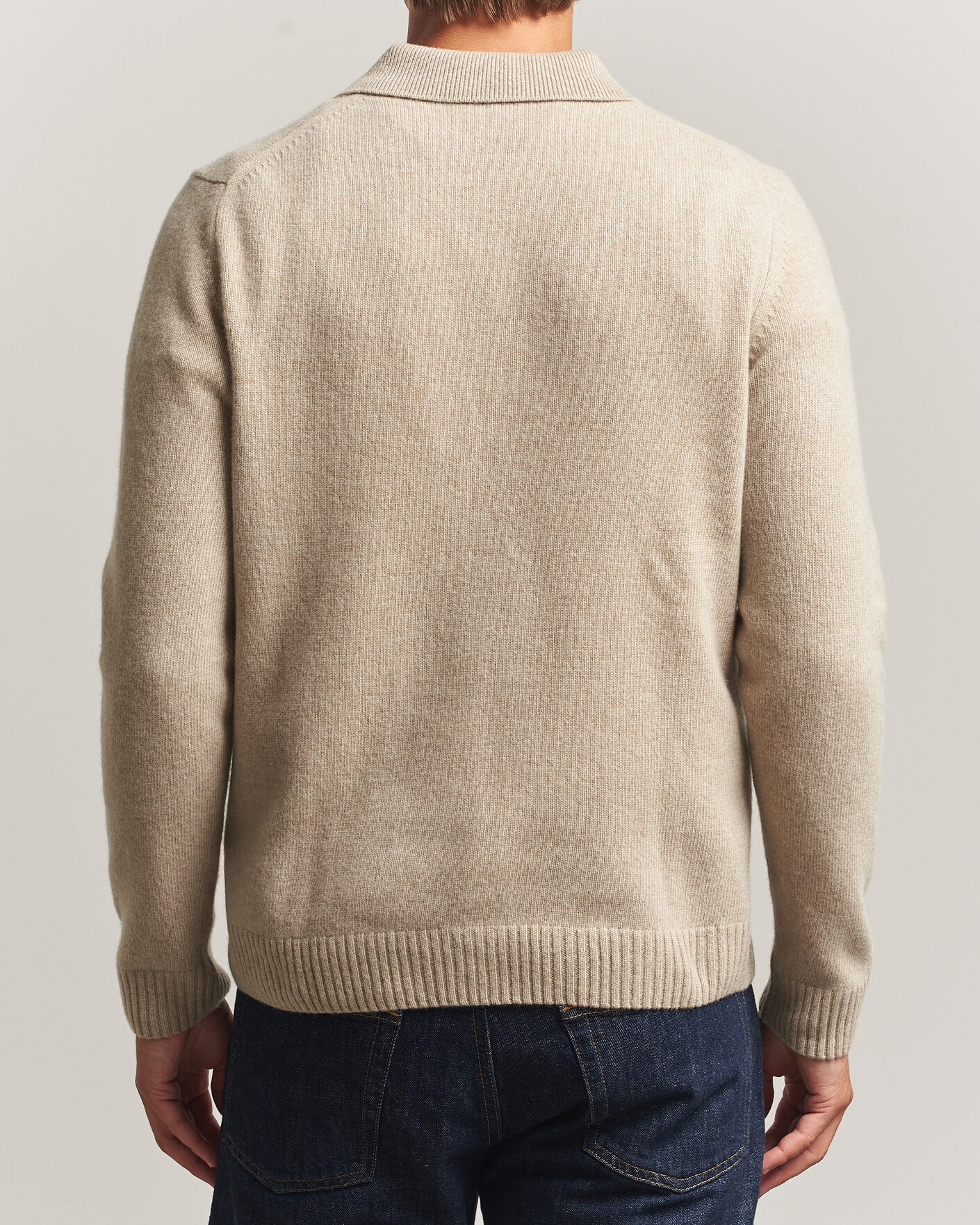 Hombres | Jerséis y prendas de punto | Stenströms | Brushed Merino Polo Cardigan Beige