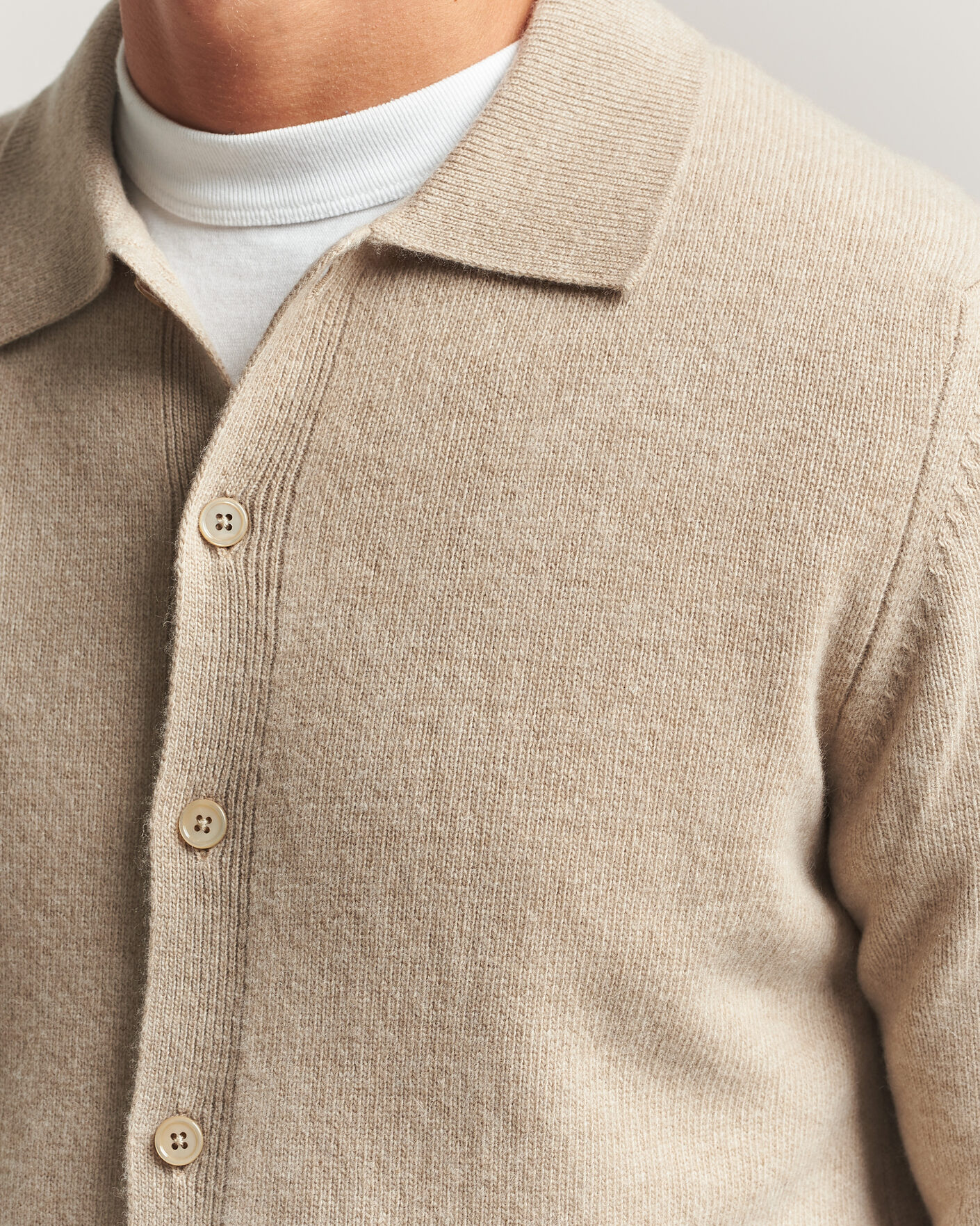 Hombres | Jerséis y prendas de punto | Stenströms | Brushed Merino Polo Cardigan Beige