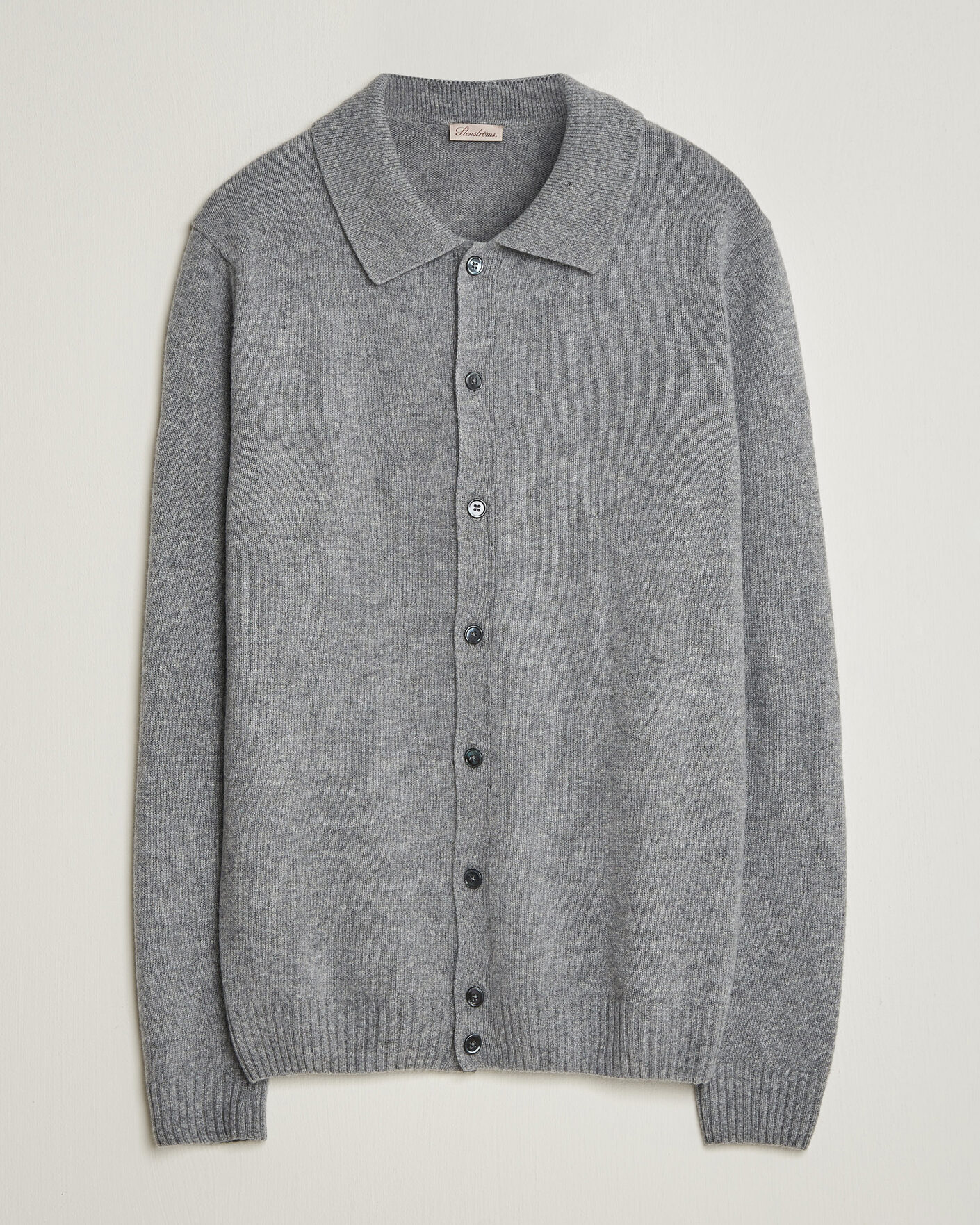 Hombres | Jerséis y prendas de punto | Stenströms | Brushed Merino Polo Cardigan Grey