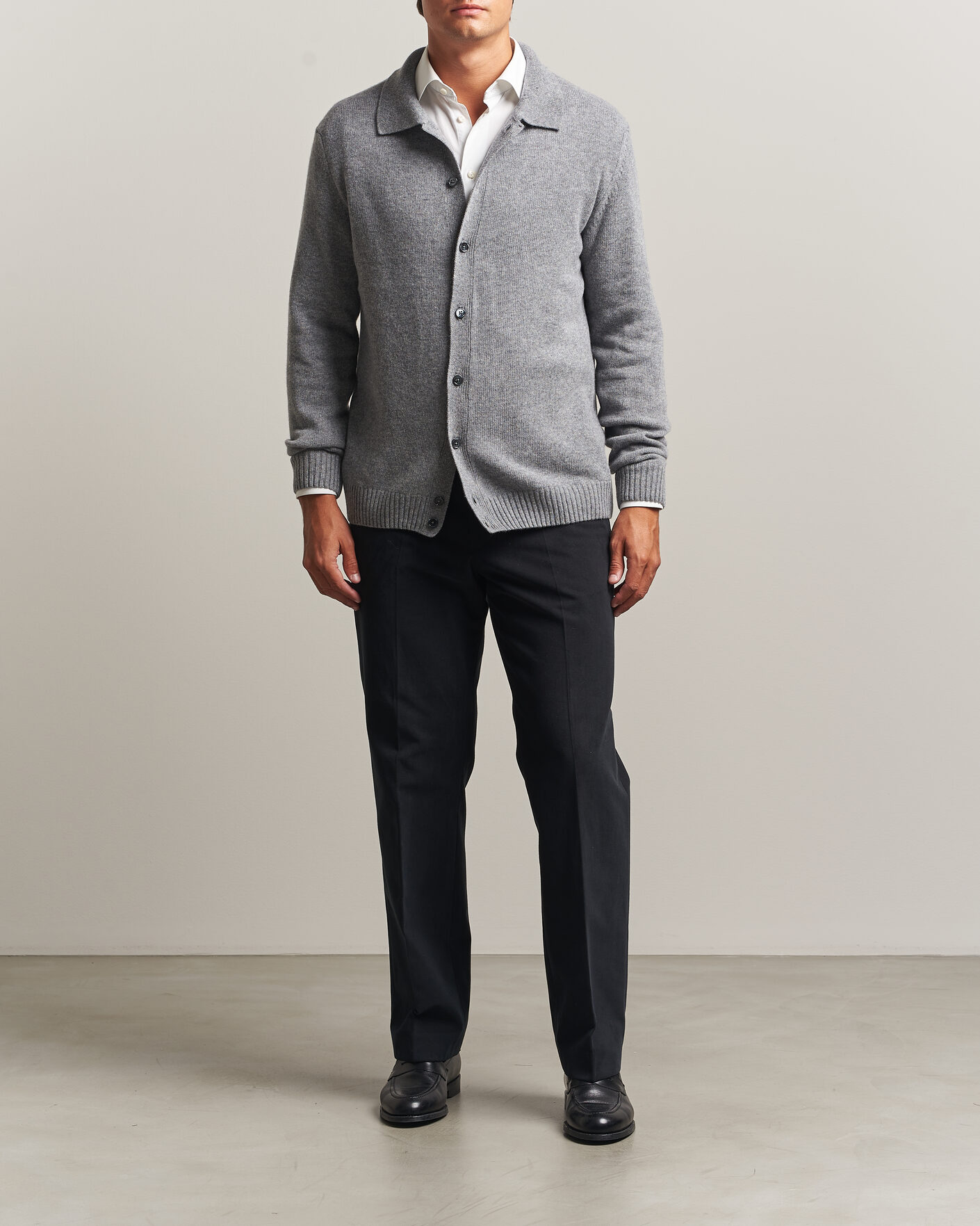 Hombres | Jerséis y prendas de punto | Stenströms | Brushed Merino Polo Cardigan Grey
