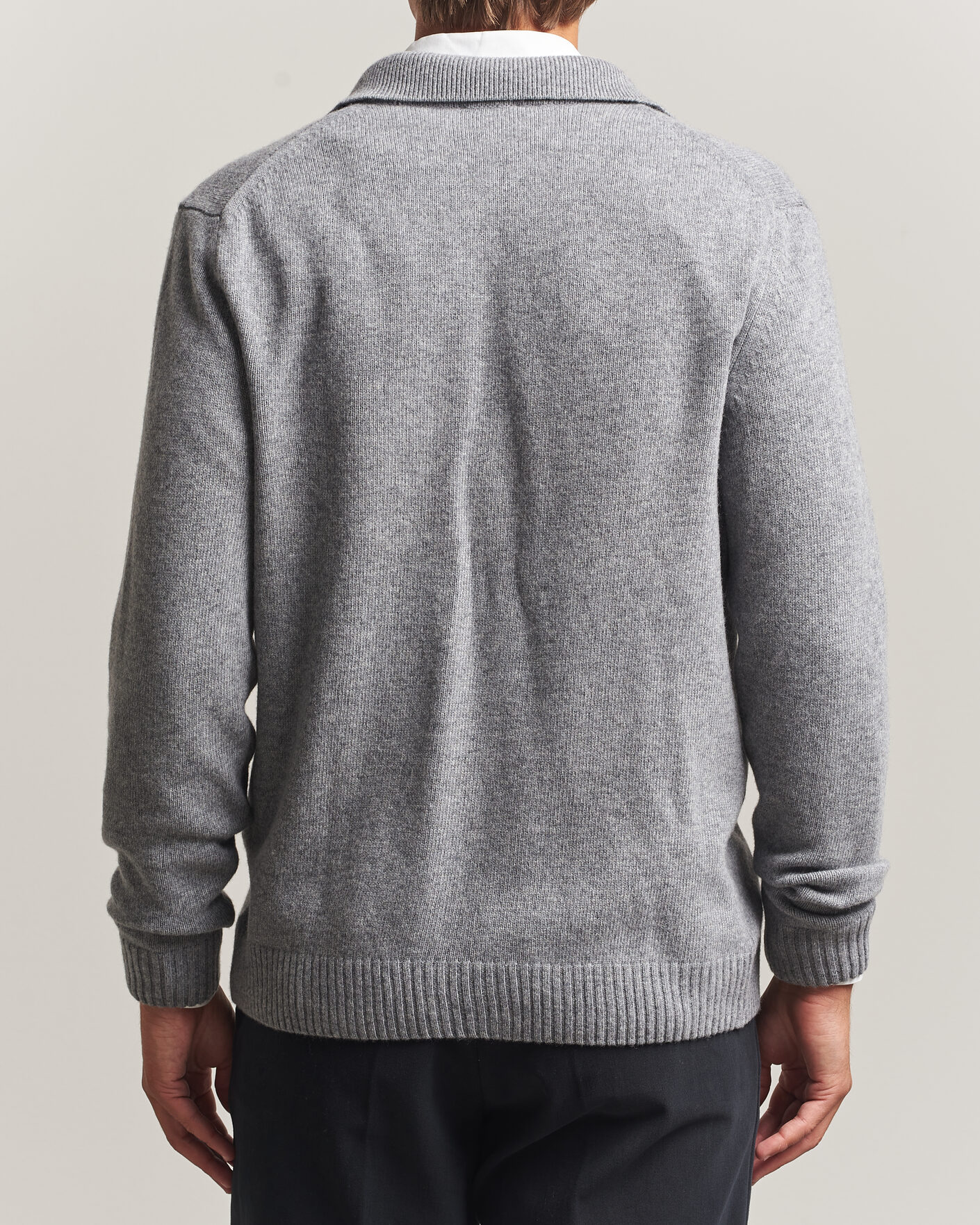 Hombres | Jerséis y prendas de punto | Stenströms | Brushed Merino Polo Cardigan Grey