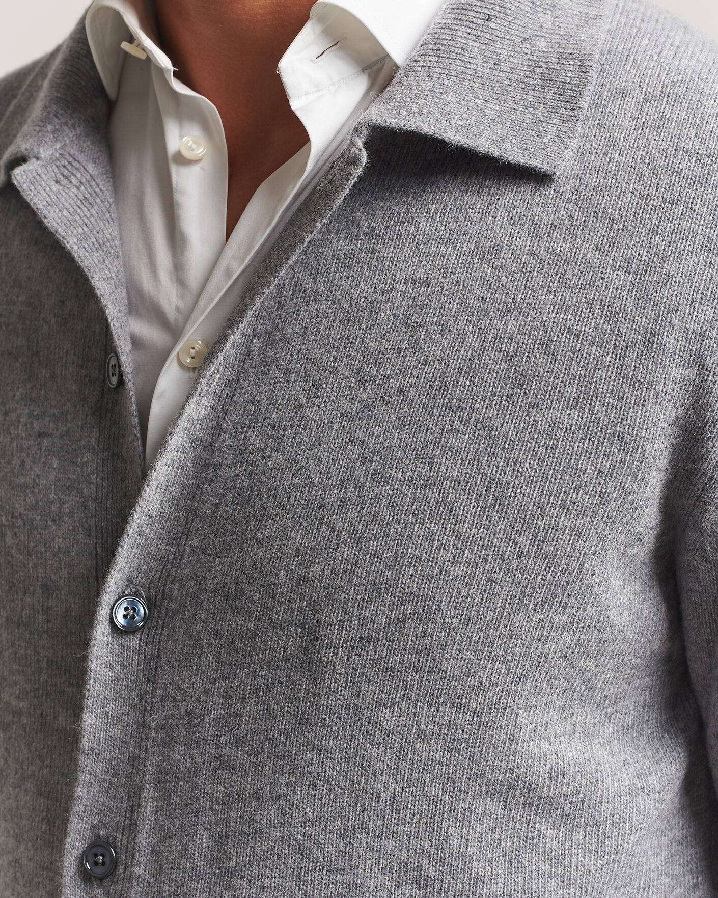 Hombres | Jerséis y prendas de punto | Stenströms | Brushed Merino Polo Cardigan Grey