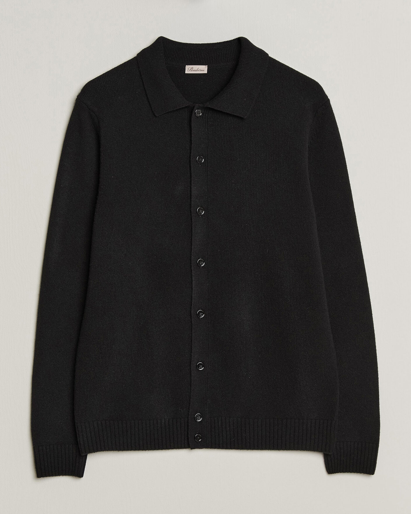 Hombres | Jerséis y prendas de punto | Stenströms | Brushed Merino Polo Cardigan Black