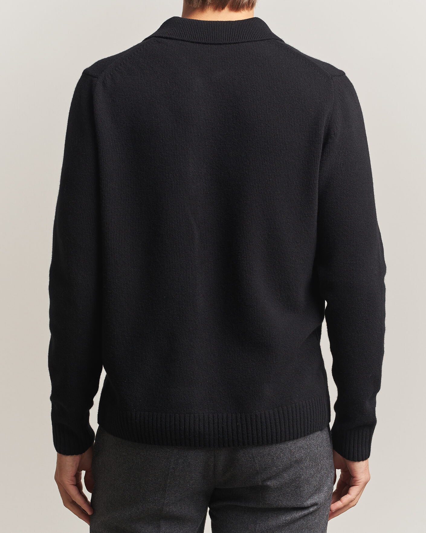 Hombres | Jerséis y prendas de punto | Stenströms | Brushed Merino Polo Cardigan Black
