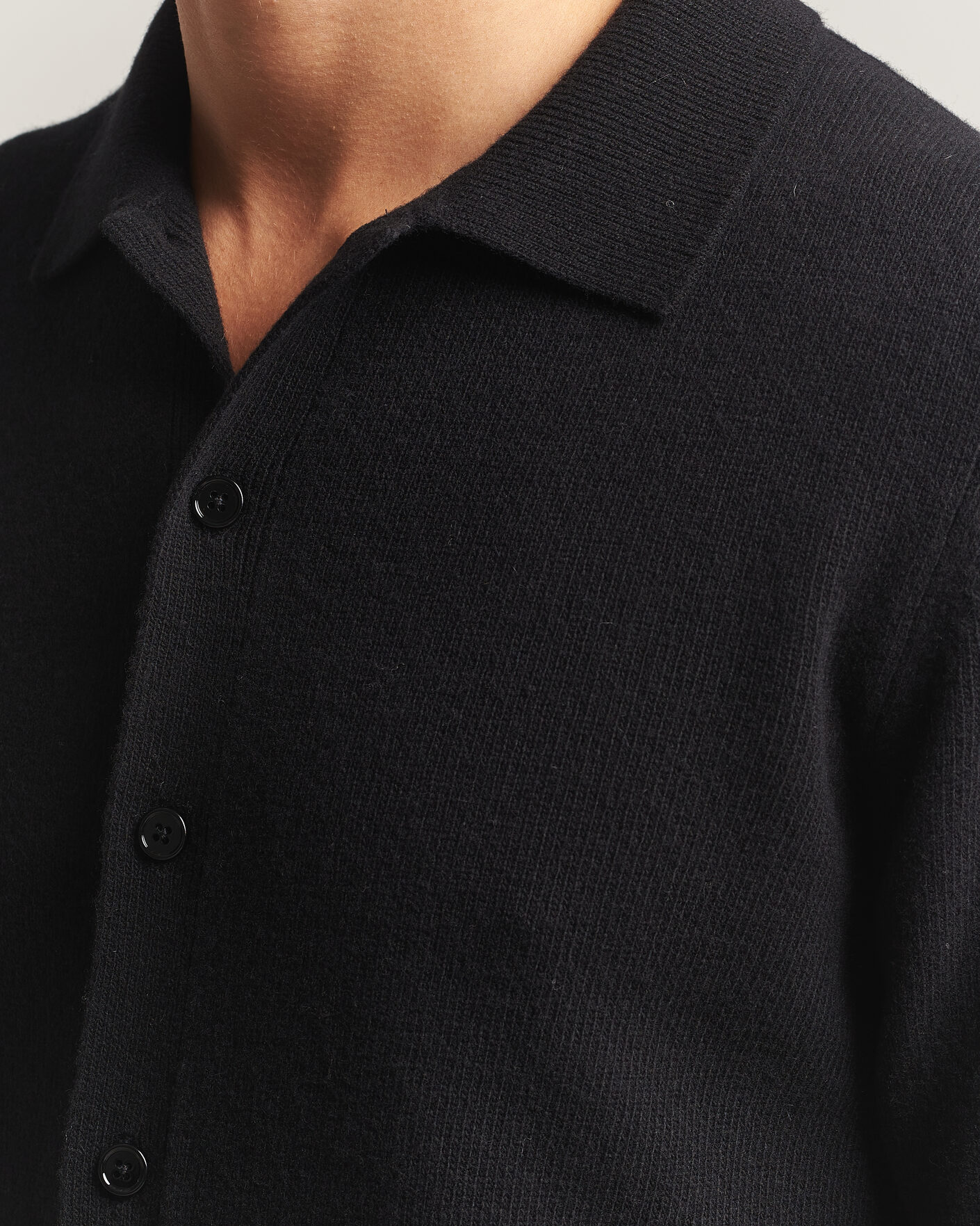 Hombres | Jerséis y prendas de punto | Stenströms | Brushed Merino Polo Cardigan Black