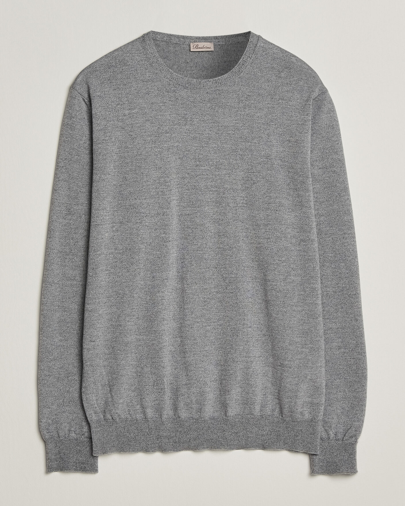 Hombres | Jerséis y prendas de punto | Stenströms | Merino Crew Neck Grey Mouline