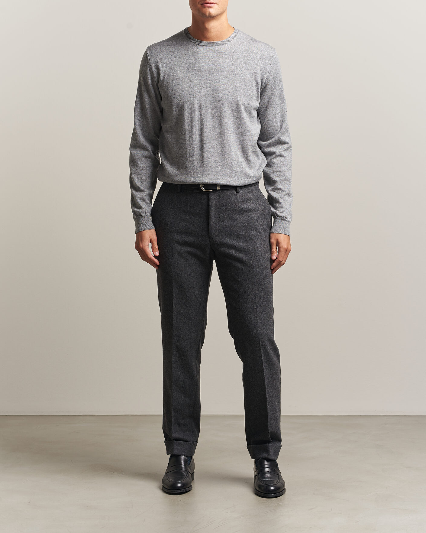 Hombres | Jerséis y prendas de punto | Stenströms | Merino Crew Neck Grey Mouline